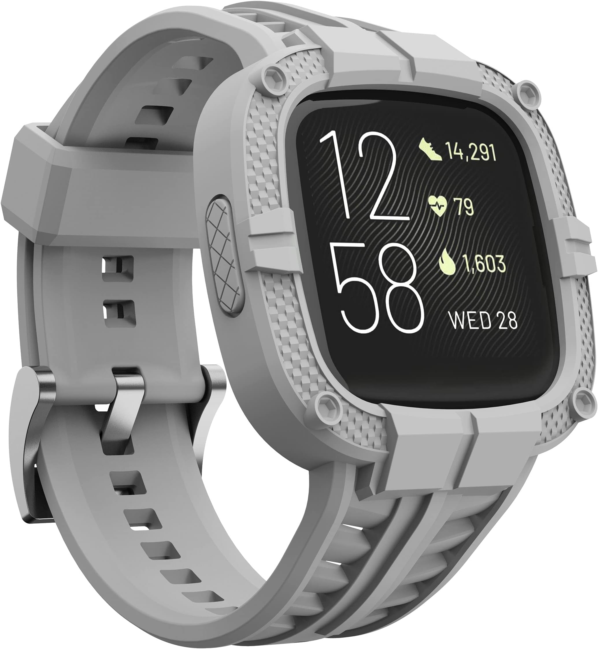 GELISHI Compatible for Fitbit Versa 2 Bands with Case, Men Protective Case Band Rugged Sport Wristbands Strap for Fitbit Versa 2 Smartwatch - Grey