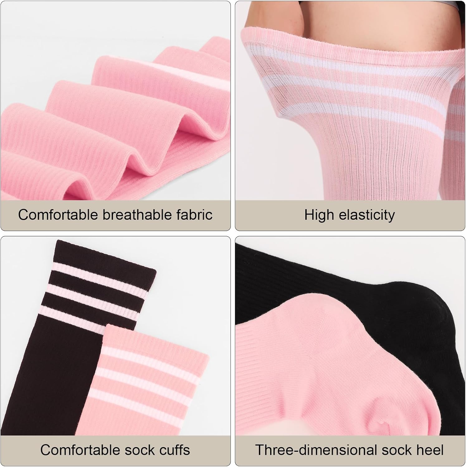 DRESHOW Plus Size Thigh High Socks Striped Over Knee Long Boot Stockings Knee High Tube Socks Leg Warmers for Women