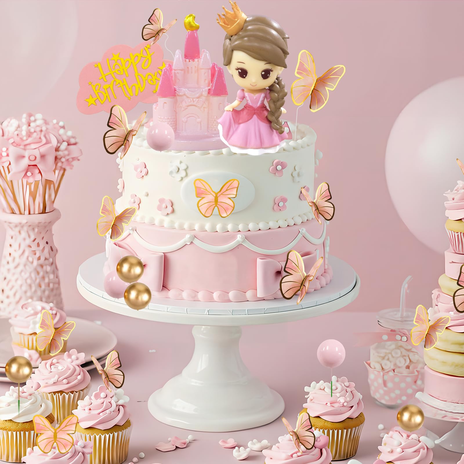 Snapklik.com : Princess Cake Topper Pink Princess Castle Cake ...
