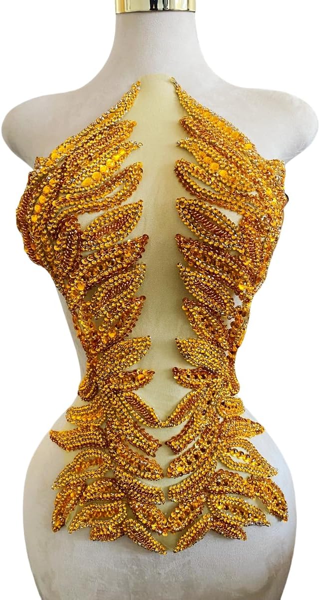 Pure Handmade Bodice lace Applique Hand Sewing Beaded Sequins Trim Patches for Dress Clothes Skirts Multiple Design Styles Accessories 14X24inches (Black)