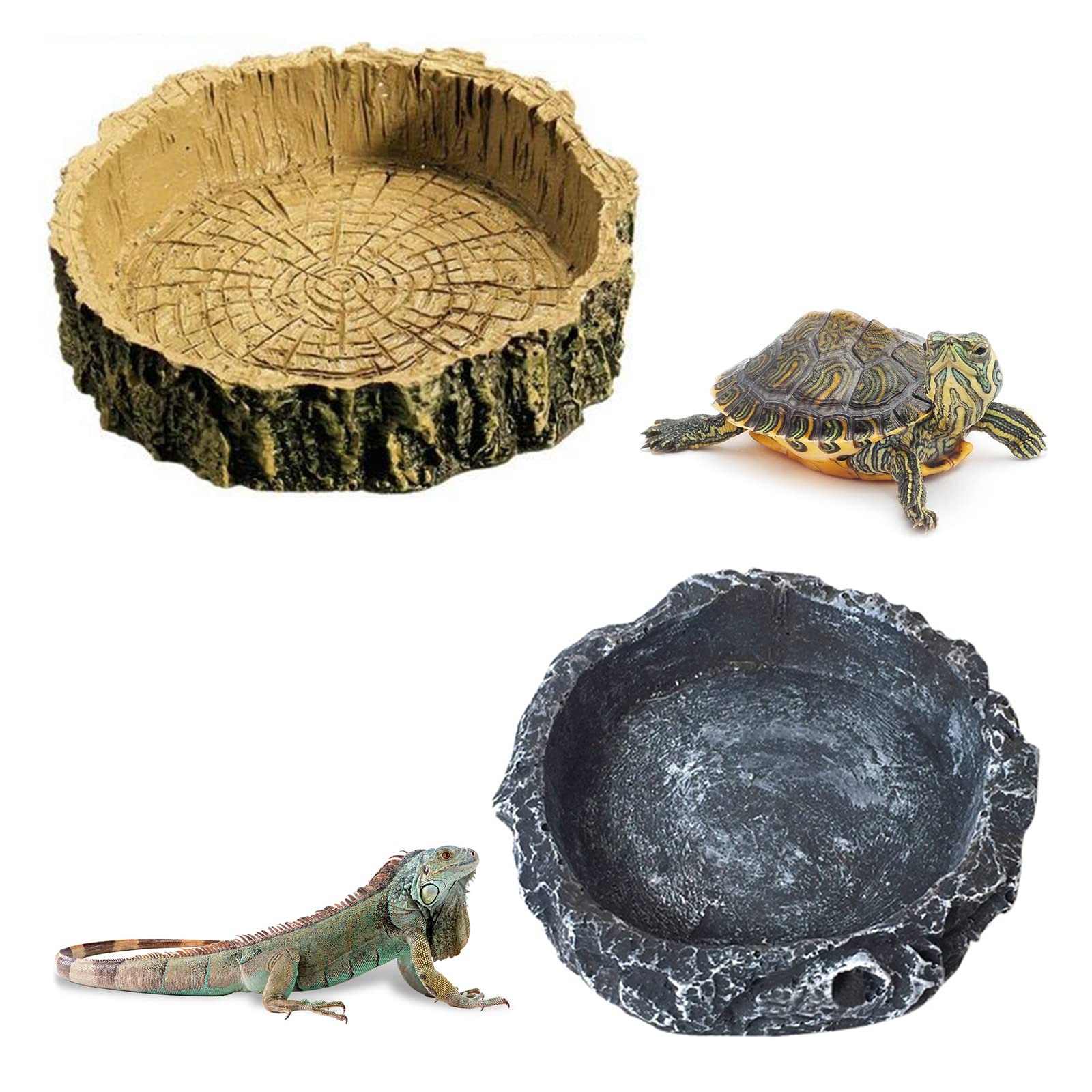 WideSmart Comedero para Reptiles,2 Piezas Cuencos de Comida para Reptiles Comedero Tortugas Agua Tazón de Reptil Reptiles Bandeja de Agua para Mascota Tortuga Lagarto Rana Gecko Serpiente Camaleón
