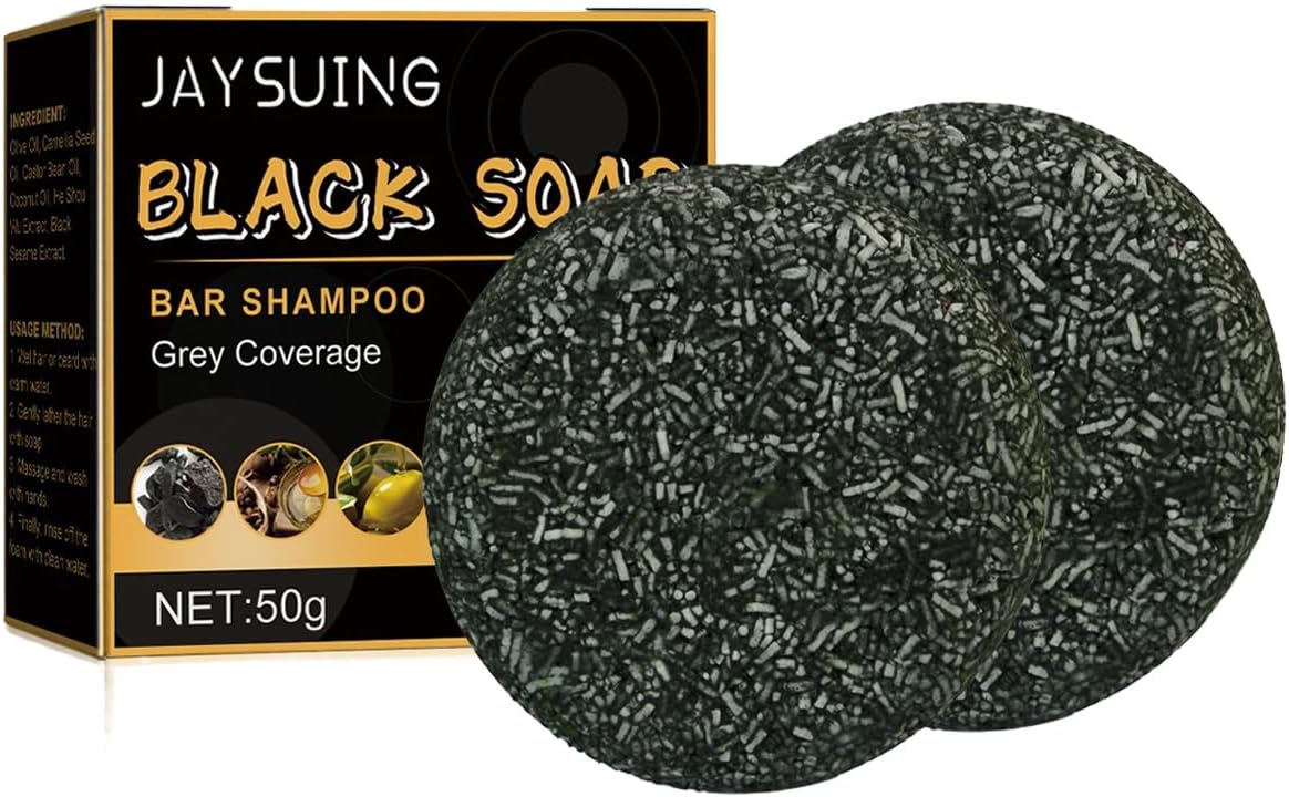 Grey Hair Shampoo & Anti-Grey Bar for Men & Women, 50g × 2 Dark Shampoo Bar