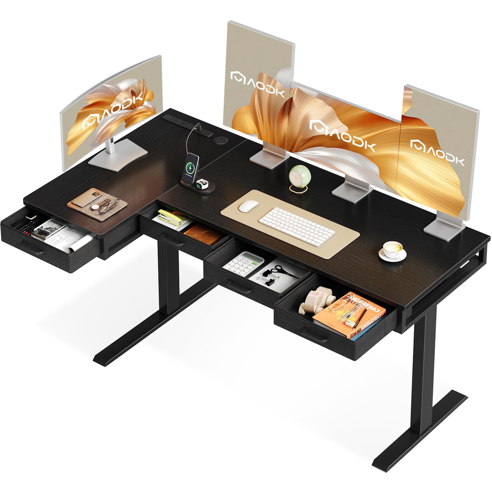 Amazon | AODK 昇降デスク 電動 l字 昇降式デスク 幅160*80 昇降式