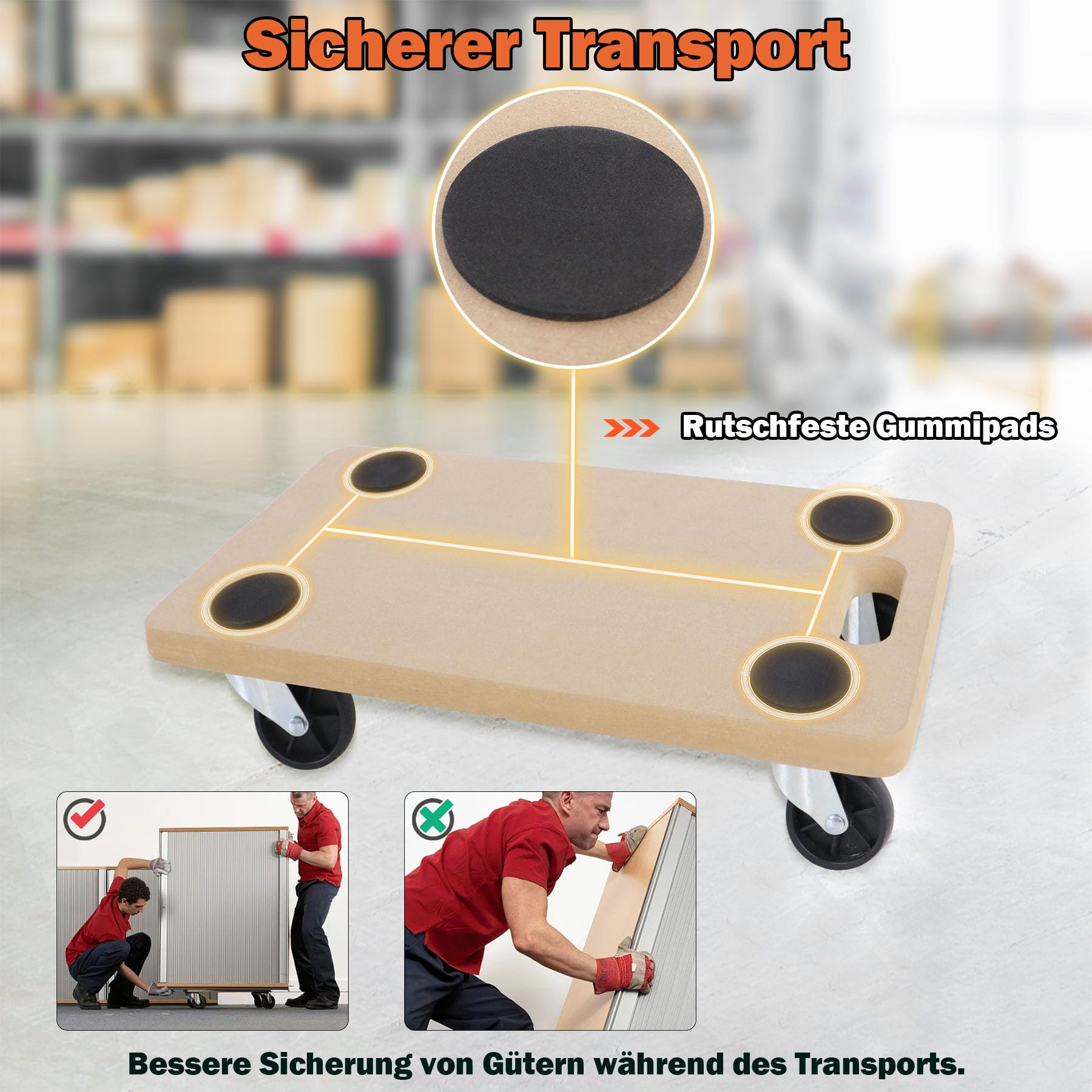 Froadp 2 rotelle per il trasporto, 580 x 290 x 108 mm, con cuscinetti in gomma, per il trasporto di mobili, portata max. 200 kg