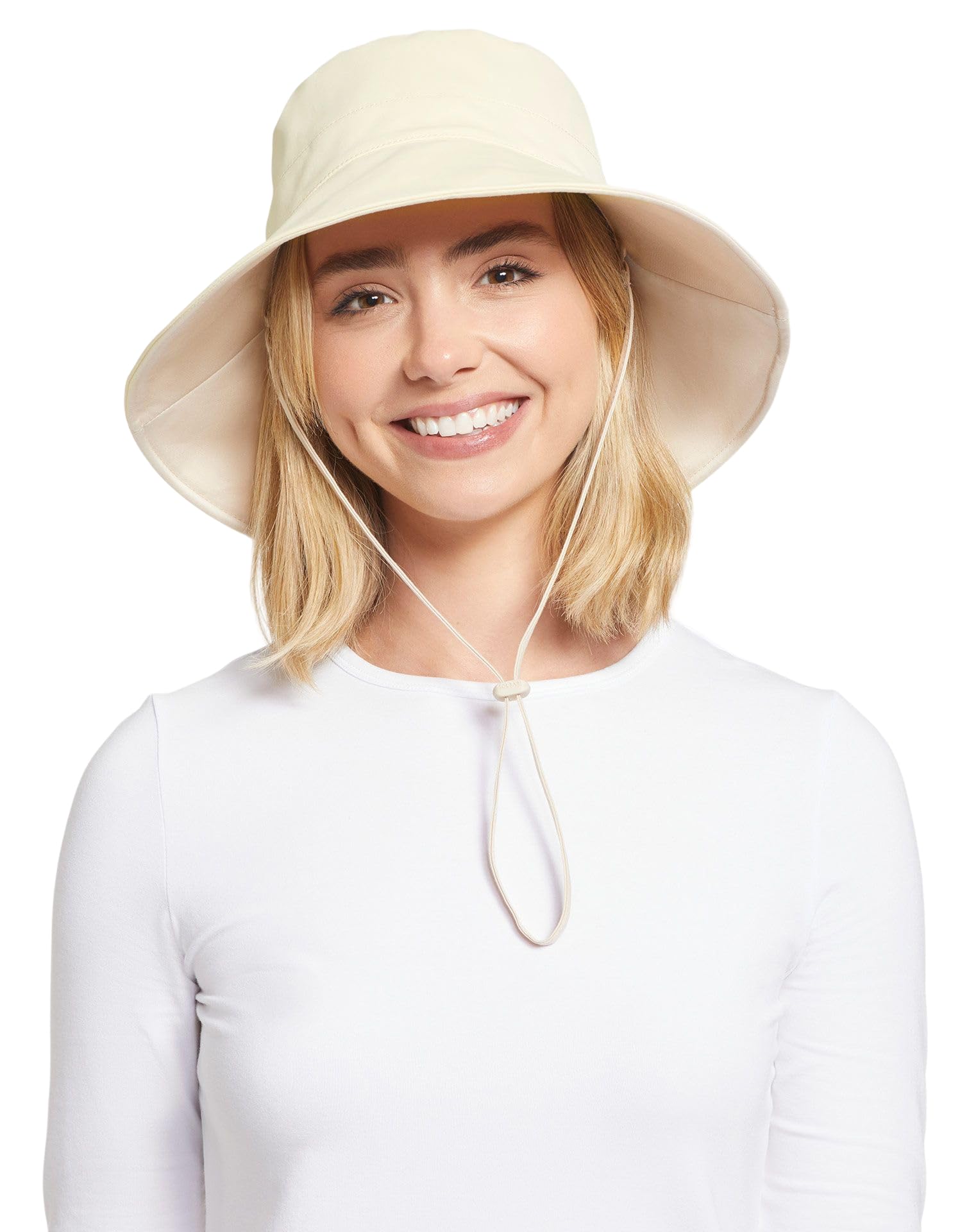 Solbari Women's Vanilla / Beige ’S Wide Brim Beach Hat Upf 50+, Reversible, Adjustable, Ponytail Slot & Detachable Chin Strap For Beach & Travel - Vanilla/Beige - Large-X-Large