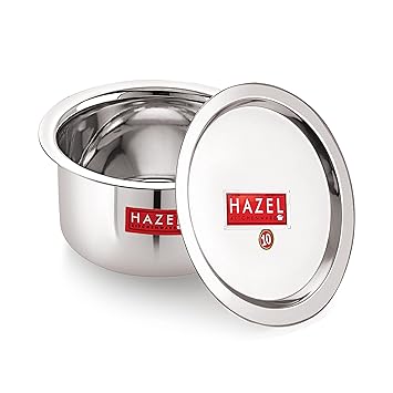 HAZEL Utensils Set for Kitchen I Steel Pot Set of 1,1000 ml | Steel Tope Set with Lid & Round Bottom I Boiling Vessels, Multipurpose Steel Bhagona, Silver