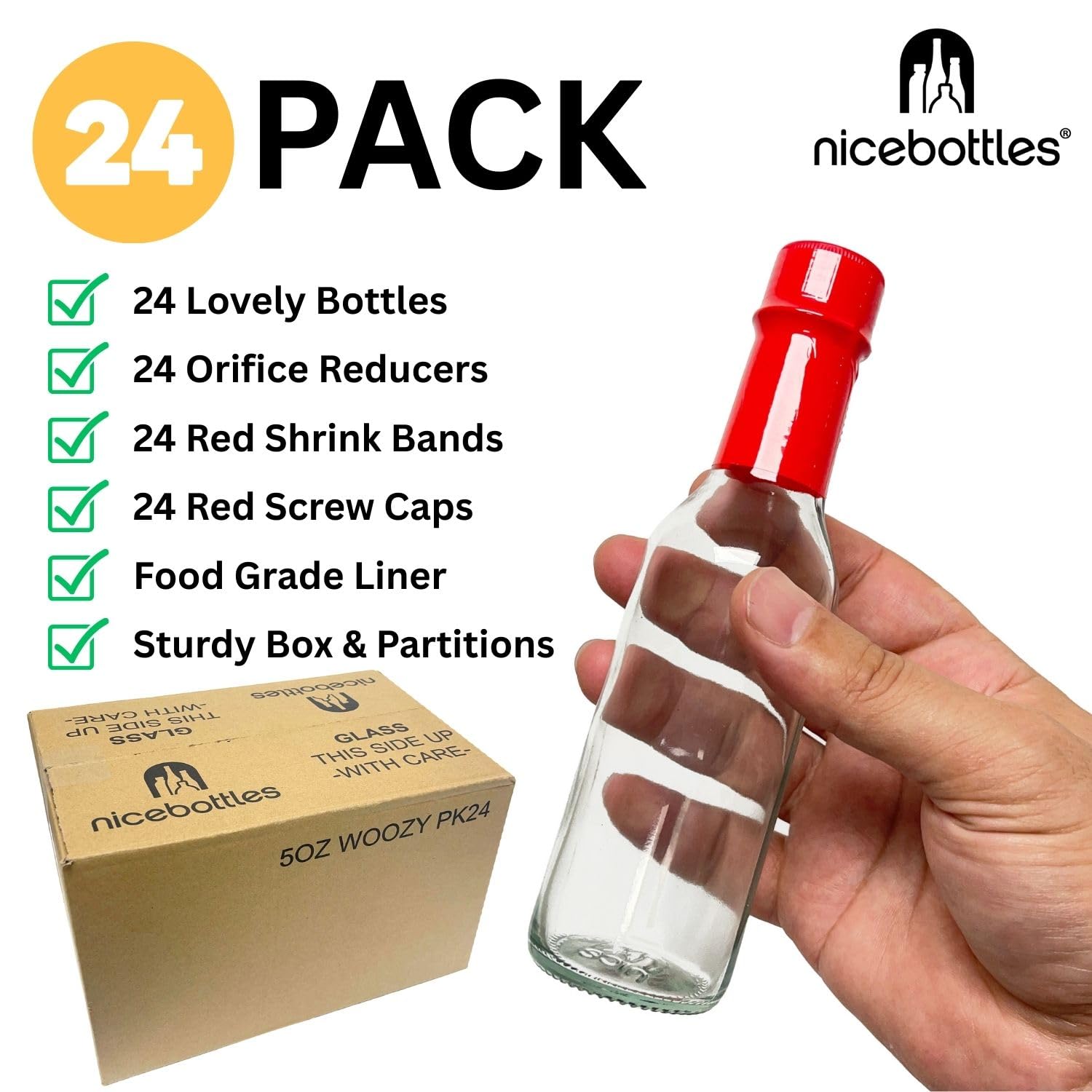 Amazon.com: nicebottles Hot Sauce Bottles with Red Caps & Shrink