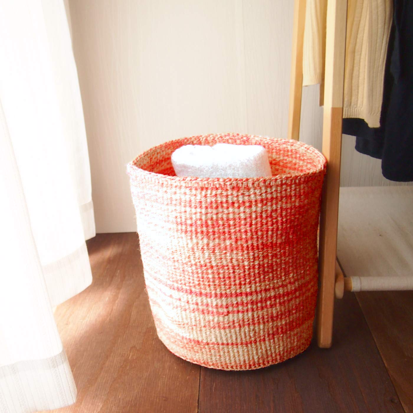 ORIKAGO かご L ? 30センチ 鉢カバー 籠 ゴミ箱 こども リビング 手作り ? マーブル ピンク・ナチュラル ｜ORIKAGO かご L － 鉢カバー 室内 籠 30センチ ゴミ箱 こども