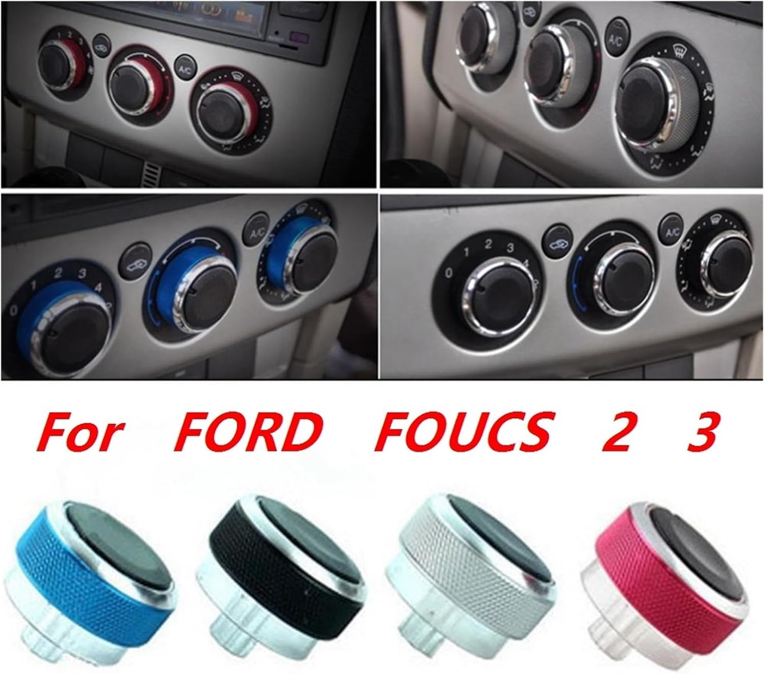 Compatible With FORD FOUCS 2 3 Car Air Conditioning Knob AC Knob Heat Control Switch Button 3Pcs(3Pcs Black)