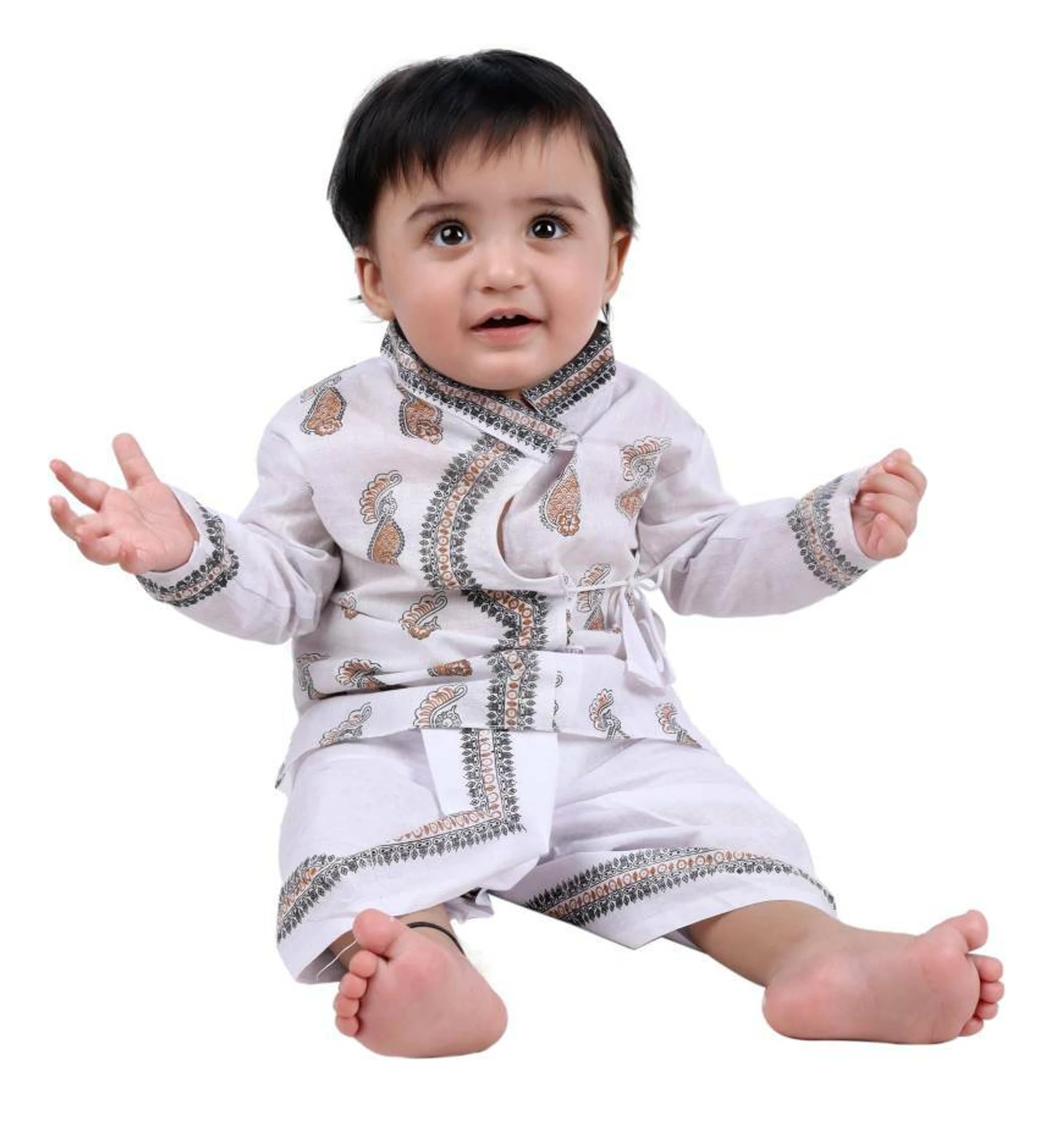 Baby Boys & Baby Girls Dhoti Kurta Set | Cotton Blend Printed Ethnic Wear for Kids | Festive & Party Traditional Outfit for Janmashtami, Wedding, Function Wear