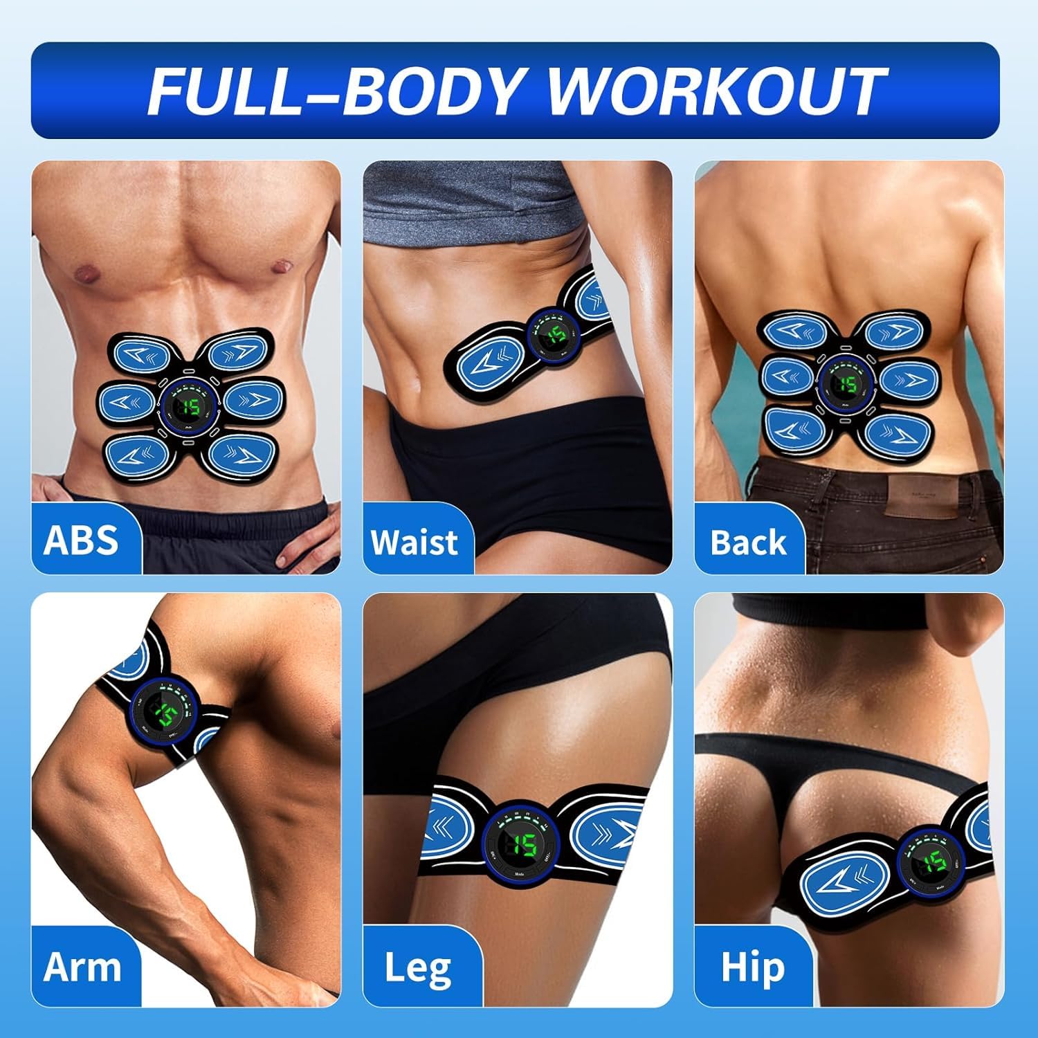 EMS Trainingsgerät, Bauchmuskeltrainer Elektrisch, Sicher Effektiv Schneller Bauchtrainer, Ganzkörper EMS Bauchmuskeltrainer, 10 Stück Ersatzpads,6 Modi & 15 Intensitäten
