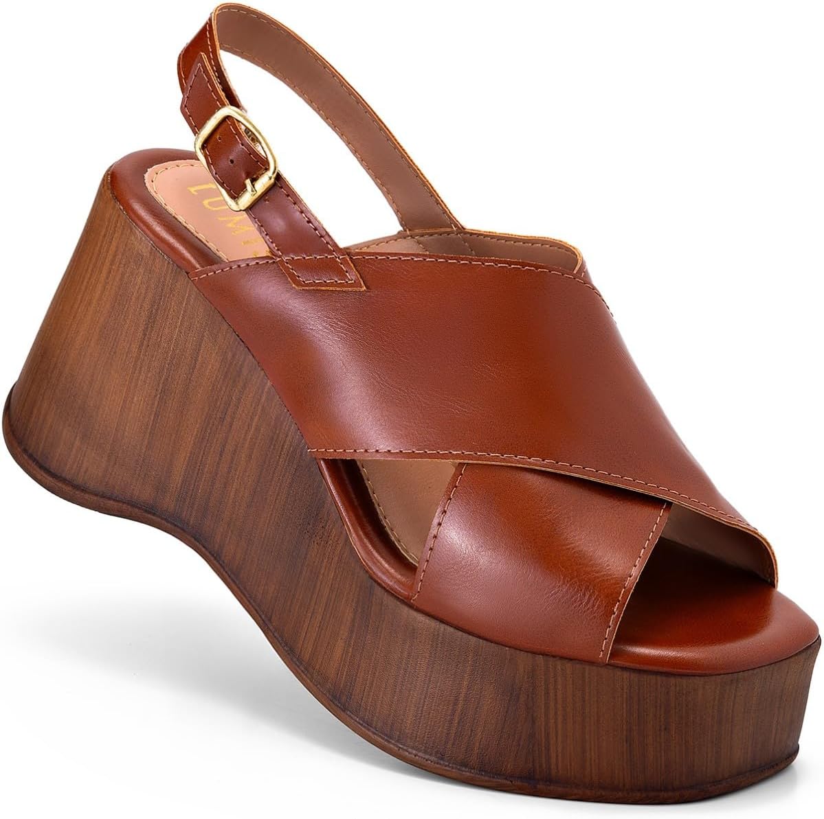 Sandália Anabela Feminina Lumiss Plataforma Madeira Confortável Blogueira Fivela