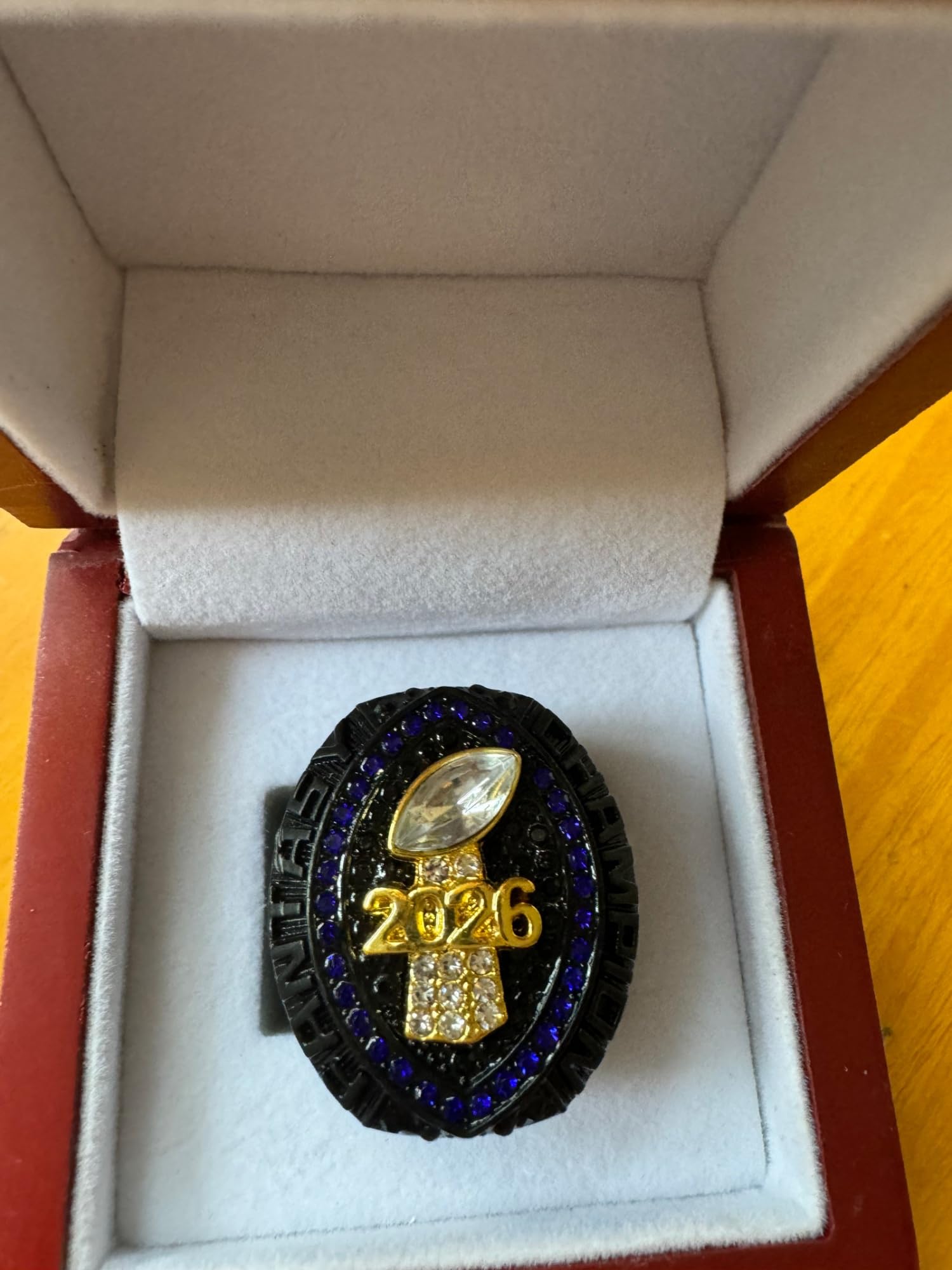 Fantasy-Football-Ring 2026, blau-roter Meisterschaftsring, Meisterschaftstrophäe, Geschenkbox, Ring-Display-Box