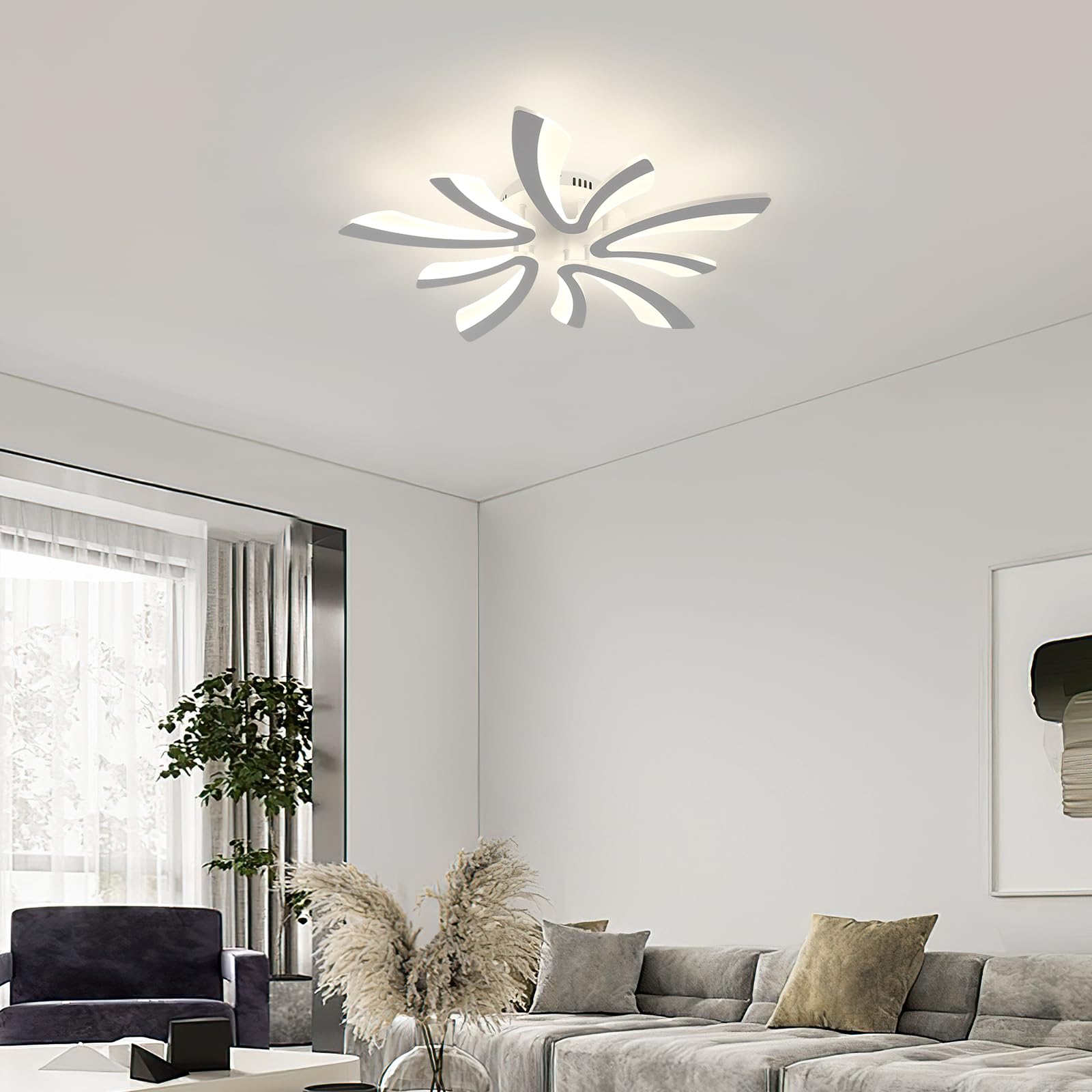 Comely Plafoniera da soffitto LED moderna 50W, 5625LM. Design elegante a cinque teste in acrilico e ferro, ideale per soggiorno, camera da letto o sala da pranzo. Luce naturale 4500K, bianco, 70cm