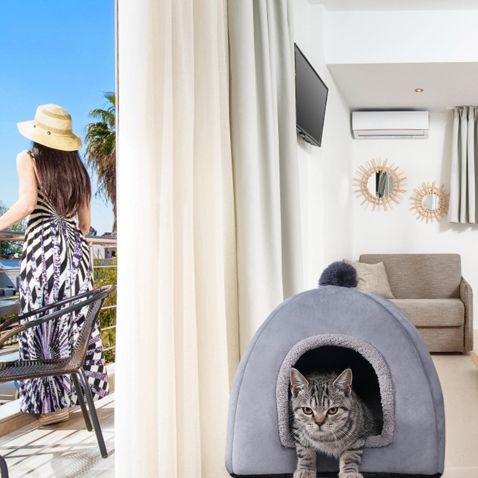 Cuccia Gatti Pieghevole Chiusa, Velluto Cristallo Caldo, Per Inverno | Rimovibili E Facili Da Pulire, Adatti Sia Per Interni Che Per Esterni, Disponibili In Tre Misure (S)