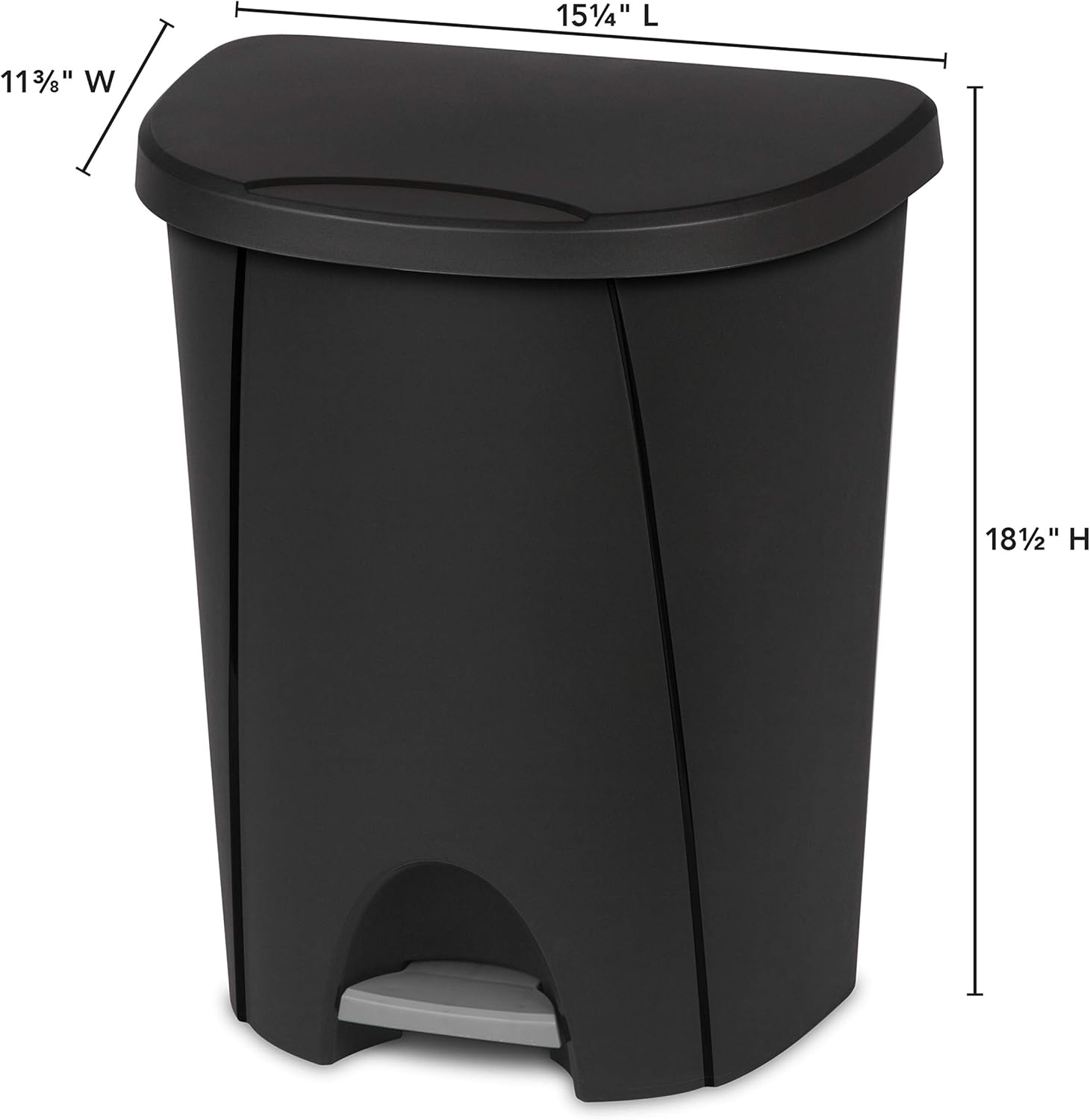 Sterilite 6.6 Gallon StepOn Wastebasket with Lid, Medium Sized Plastic Trash Can for the Kitchen, Bathroom, or Mudroom, Pedal, Black, 4-Pack