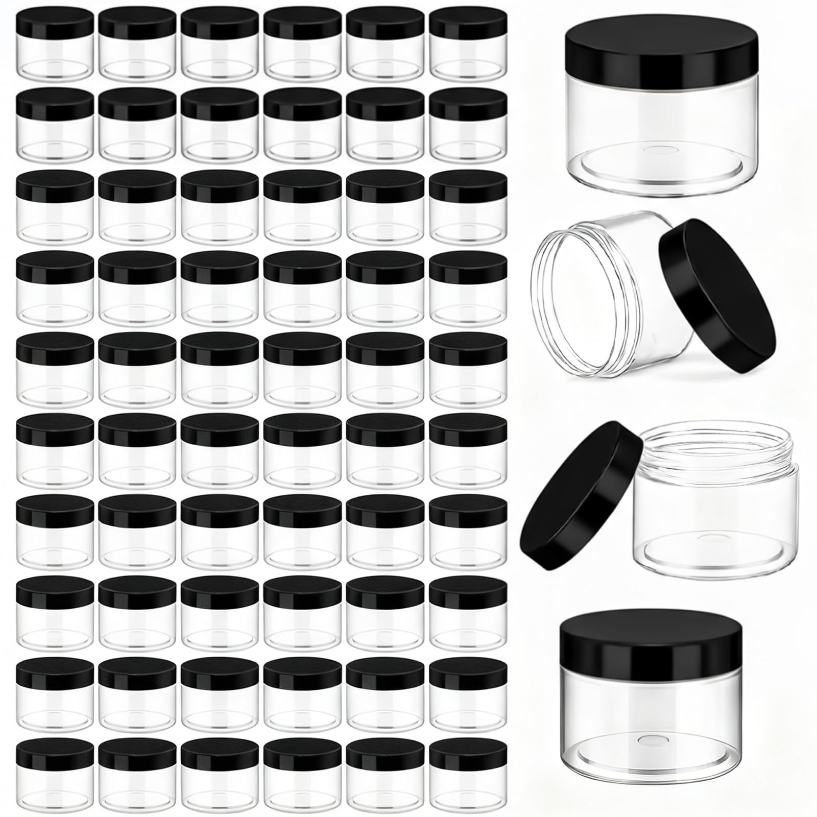 Patelai 60 Pcs Plastic Jars with Lids Round Clear Cosmetic Container Jars Leakproof Plastic Jar for Storing Dry Food Toiletries Lotion Ointments
