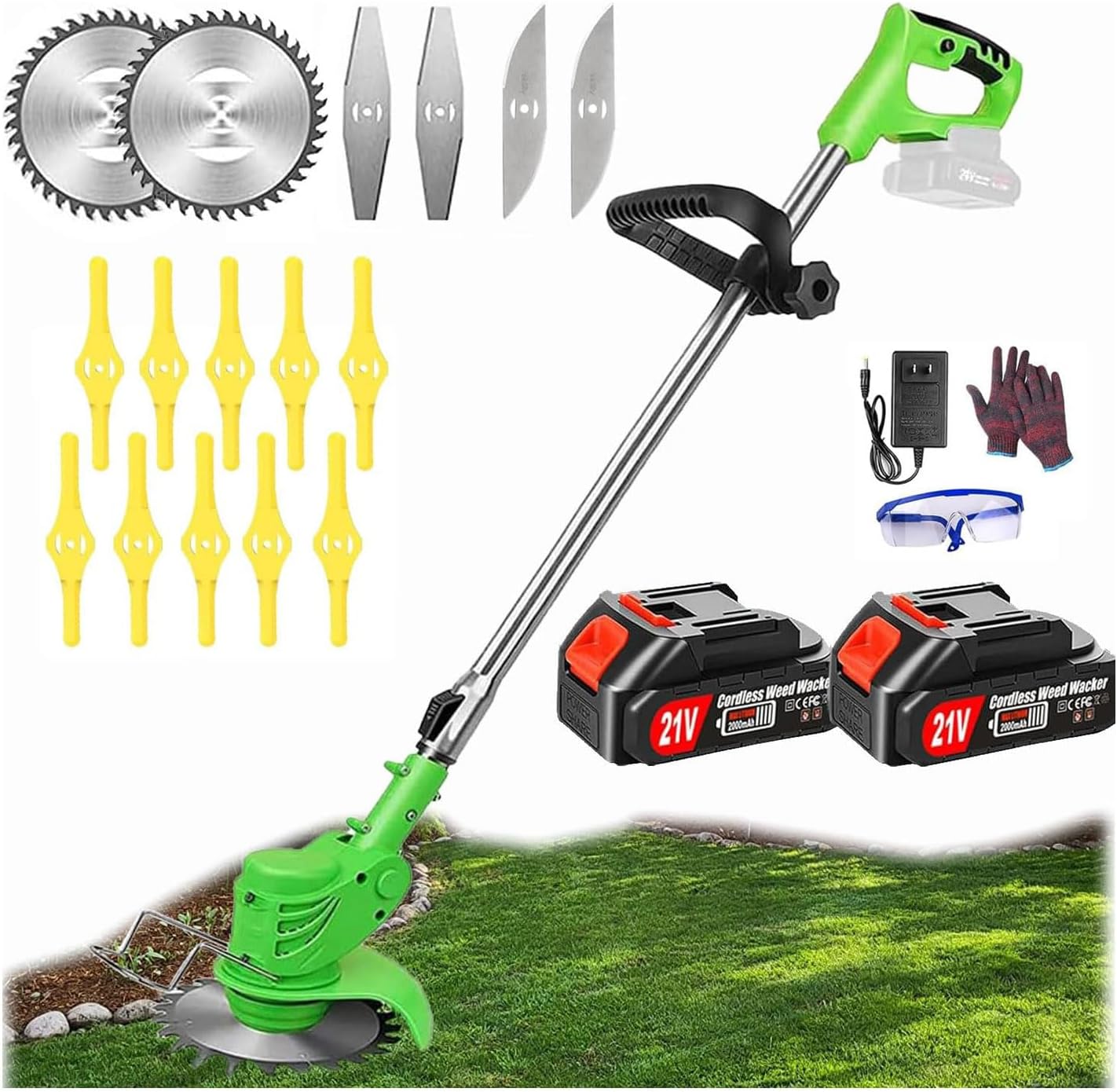 Electric Wacker Weed,Cordless Wacker Weed&Grass Edger Cordless(2 Batteries & Charger Included) with 3 Types Blades.Lightweight Weed Eater.