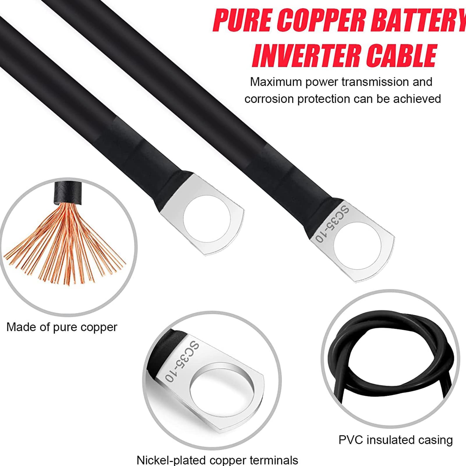 1 Stück 4 AWG Reines Kupfer Batteriekabel Mit 3/8" Anschlussklemmen | Ka Sa Solar