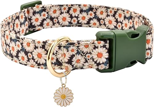 Miniatura 1 de Collar de perro con patrones de flores con accesorios, collares de algodón suave para perros pequeños, medianos y grandes, hembras y machos