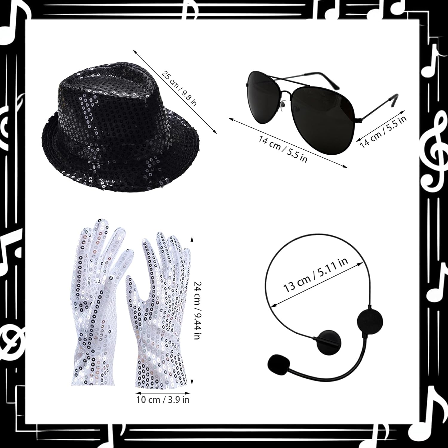 80s Mens Rocker Hat and Gloves Glasses for Pop Rockstar Halloween Costume Accessories - Image 2