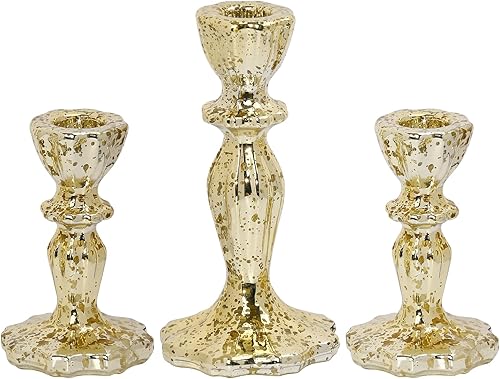 Miniatura 6 de Juego de 3 portavelas de mercurio de cristal dorado para candelabros, centro de mesa, decoración del hogar, boda, cumpleaños, fiesta, Navidad