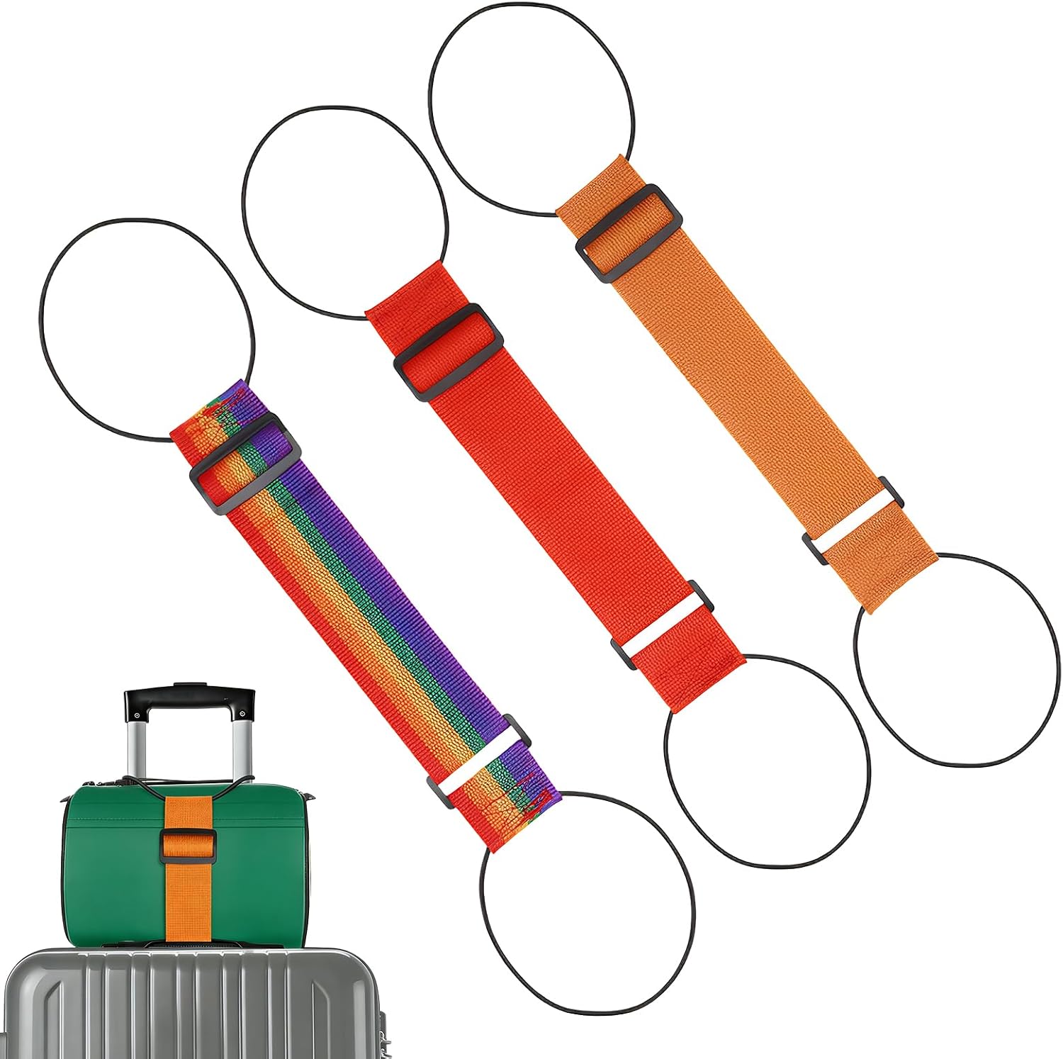 3 Pack Multicolor Luggage Straps for Suitcases, Adjustable Elastic Luggage Connector Straps, Travel Belt for Suitcase Bungee Durable Connector Fastening Bag Strap Carry On