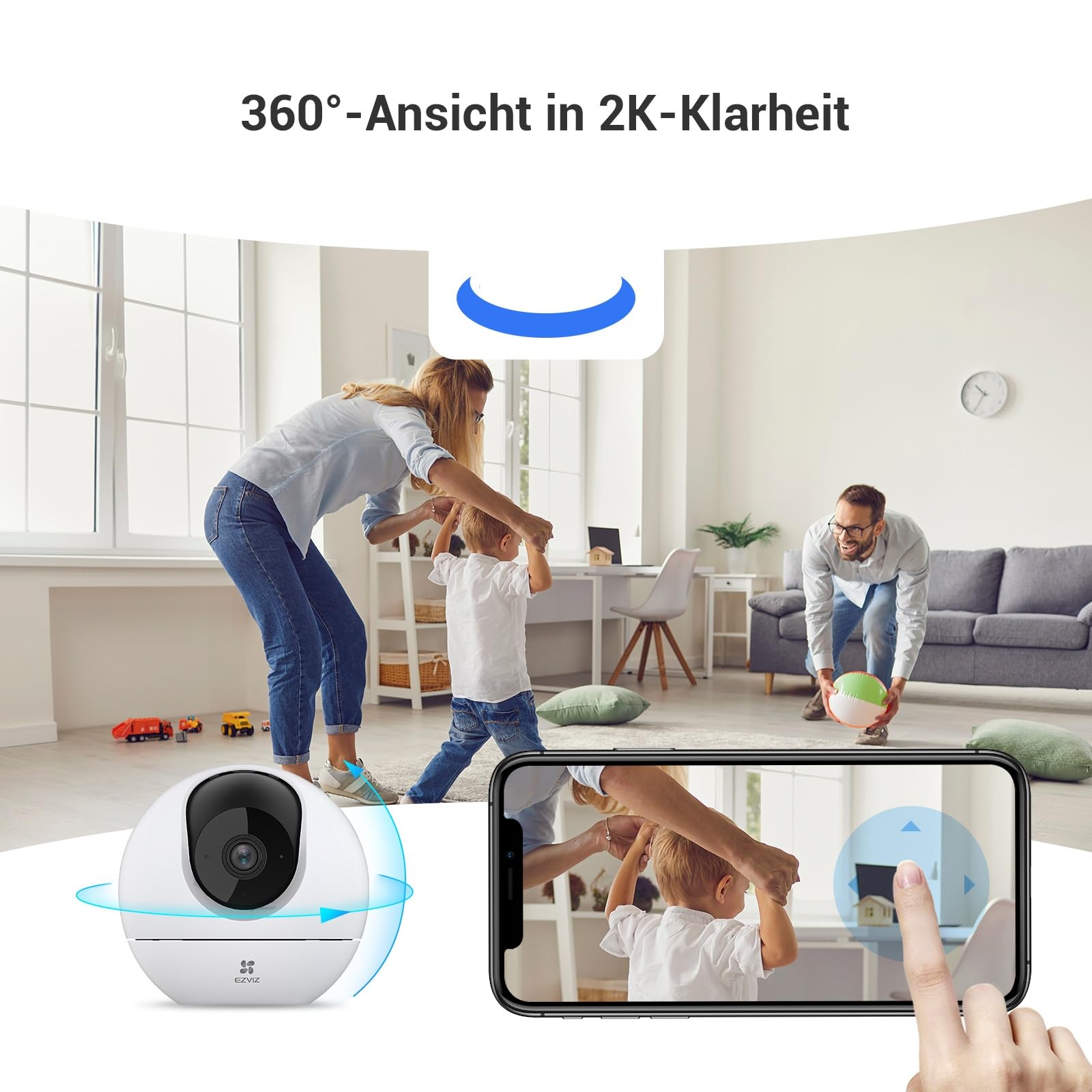 EZVIZ 2K WLAN Überwachungskamera Innen, 360° WLAN Kamera mit Personenerkennung, Auto Tracking und Starlight Farbnachtsicht, Haustierkamera mit APP und 2-Wege-Audio, Alexa, C6c 3MP