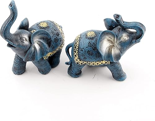 Miniatura 4 de Figuras de elefantes tailandeses azules para parejas, estatuas de elefante con tronco, regalos para decoración de escritorio, manualidades para el