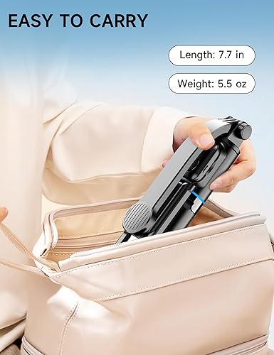 Miniatura 8 de Trípode para selfie stick de 42 pulgadas con luz de relleno, trípode extensible para teléfono, trípode de viaje todo en 1 con control remoto