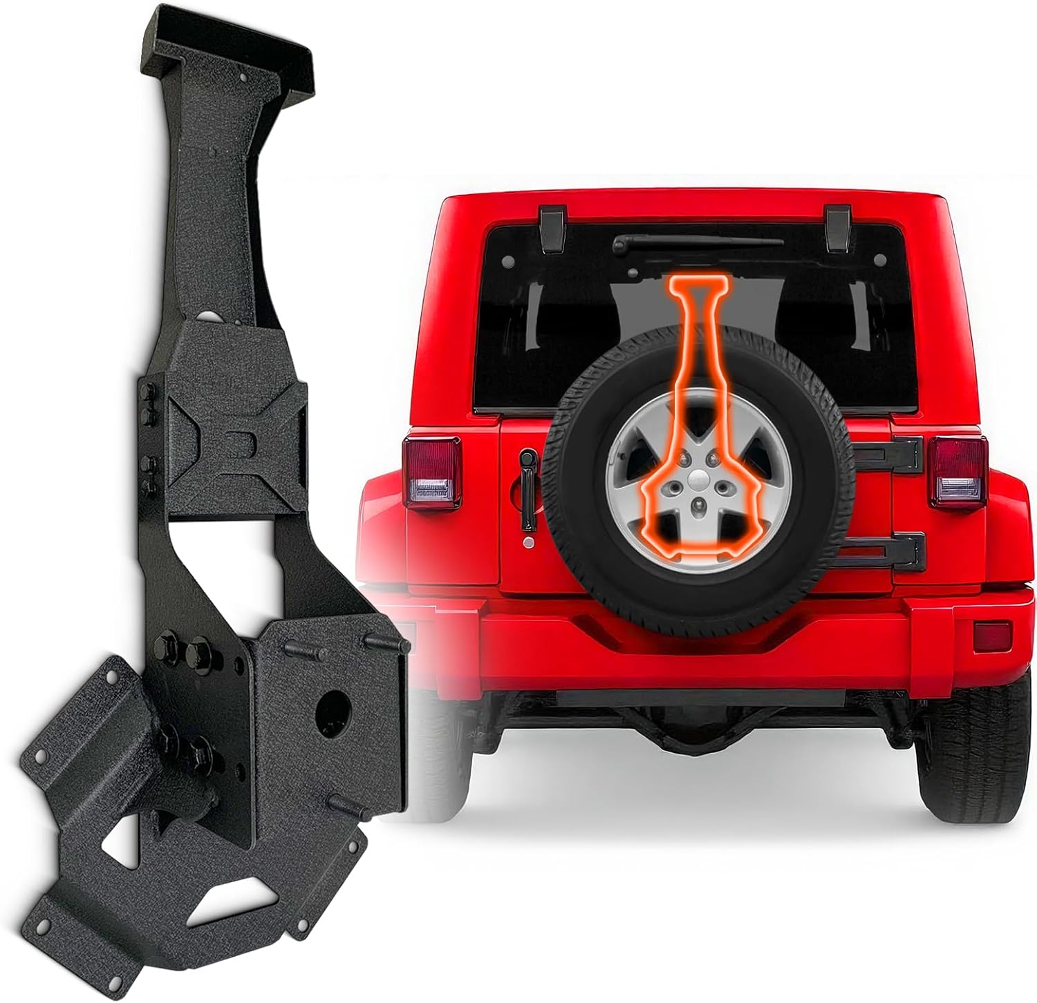for JK up to 37" Spare Tire Carrier with Third Brake Light Bracket Compatible with 2007 2008 2009 2010 2011 2012 2013 2014 2015 2016 2017 2018 Jeep Wrangler JK JKU Width-Adjustable Tire Lift