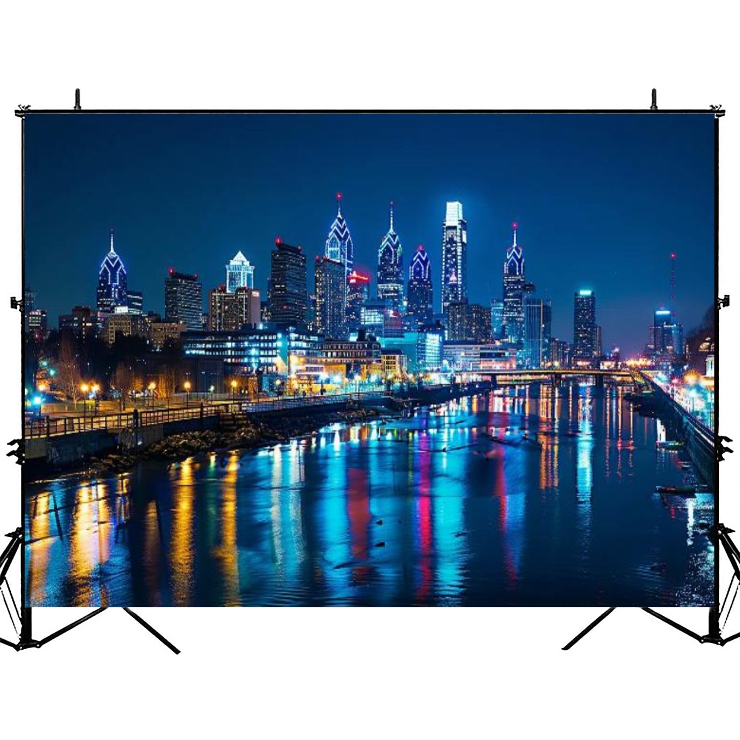 Photography Backdrop Photography Background Philadelphia Skyline by Night for Photoshoot Portrait Photo Studio Video Prop Birthday Party Booth