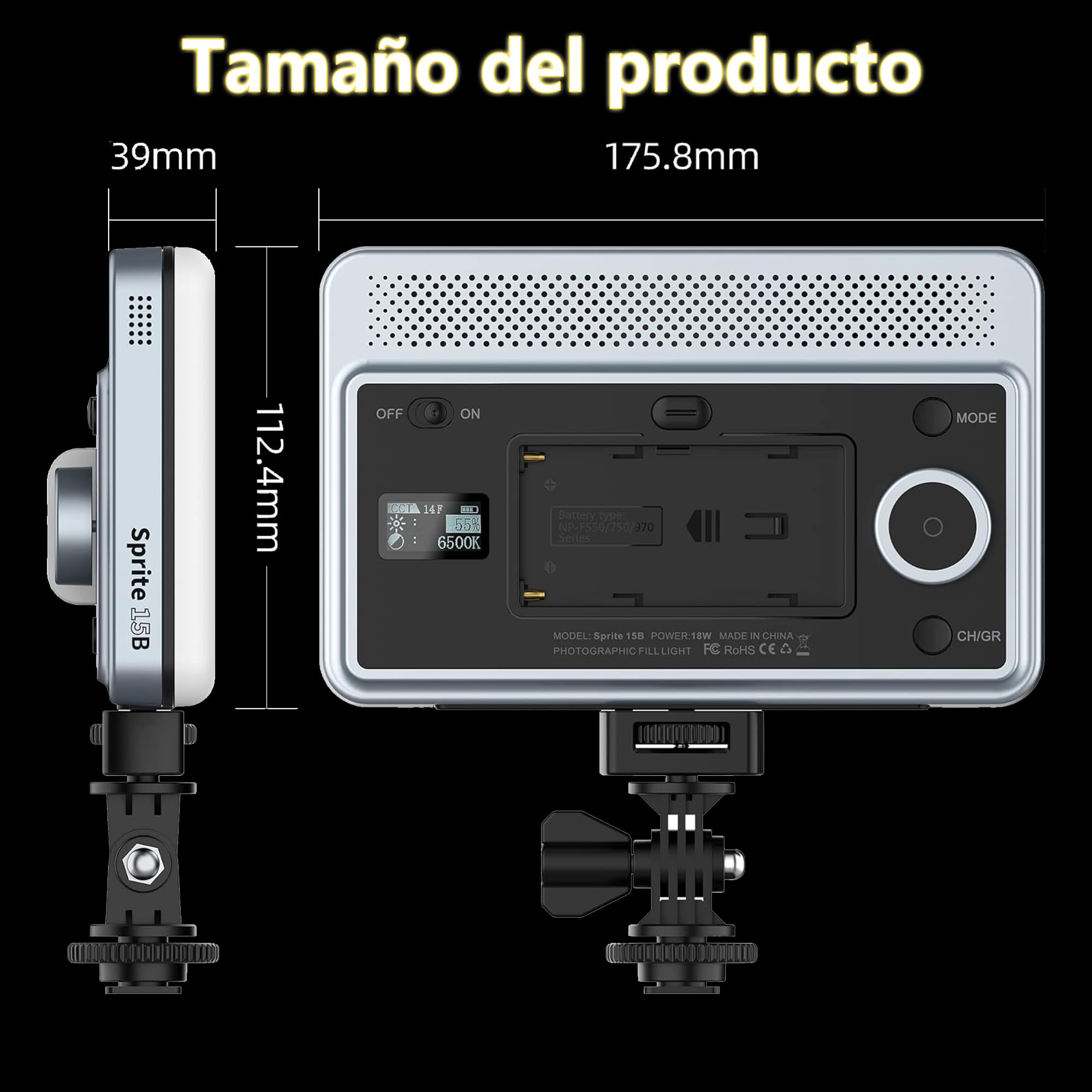 VILTROX Panel LED de 18 W 2800 K-6800 K CRI 95+ en la cámara, luz de video LED de control de smartphone de 1800 lúmenes, lámpara de relleno de fotografía regulable, 10 efectos de iluminación para