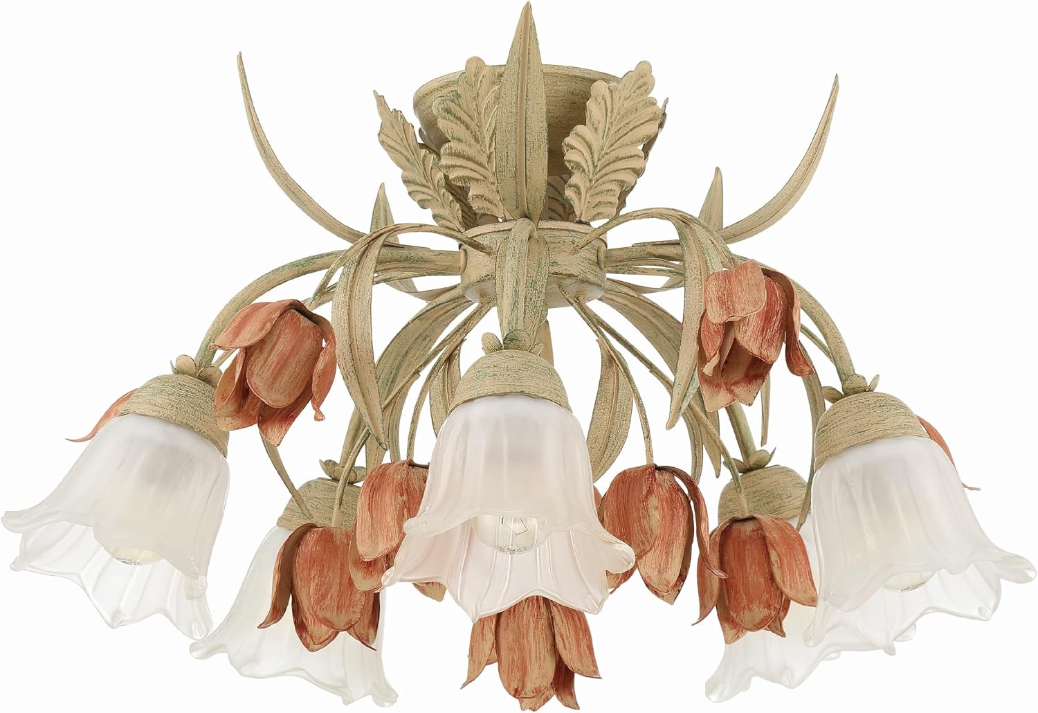 Crystorama Southport 5 Light Sage Rose Floral Semi Flush Mount