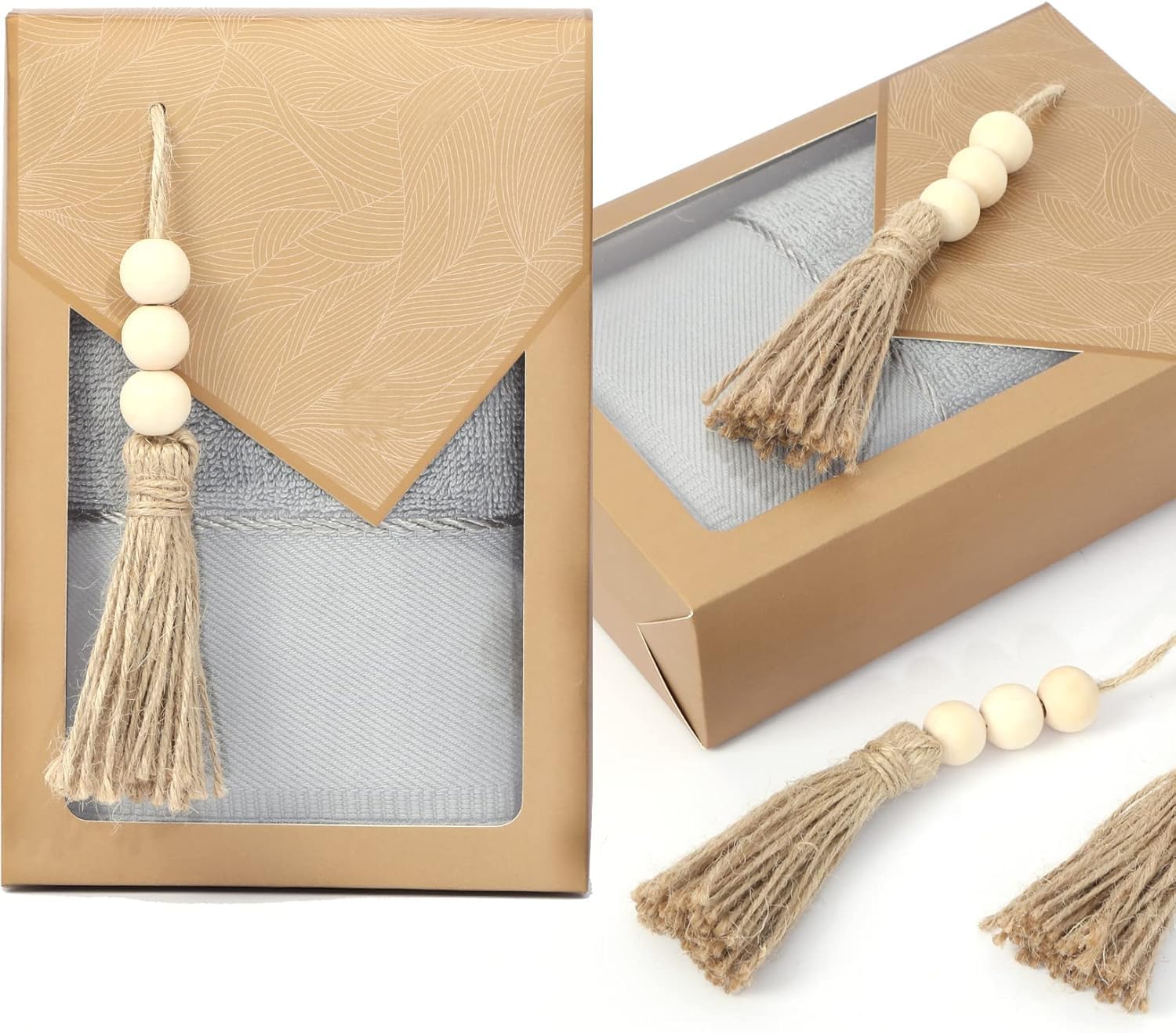 20 Pack Jute Rope Tassel with 3 Wood Beads, Hemp Rope Burlap Tassels for Christmas Tree DIY Craft Wood Beads Garland Project Wedding Home Party Decorations (Natural Color)