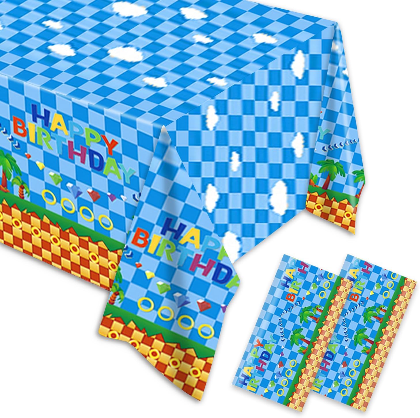 2Pcs Blue Hedgehog Tablecloth Birthday Decorations Disposable Hedgehog Baby Shower Tablecloth Supplies Cartoon Themed Cat Party Decorations