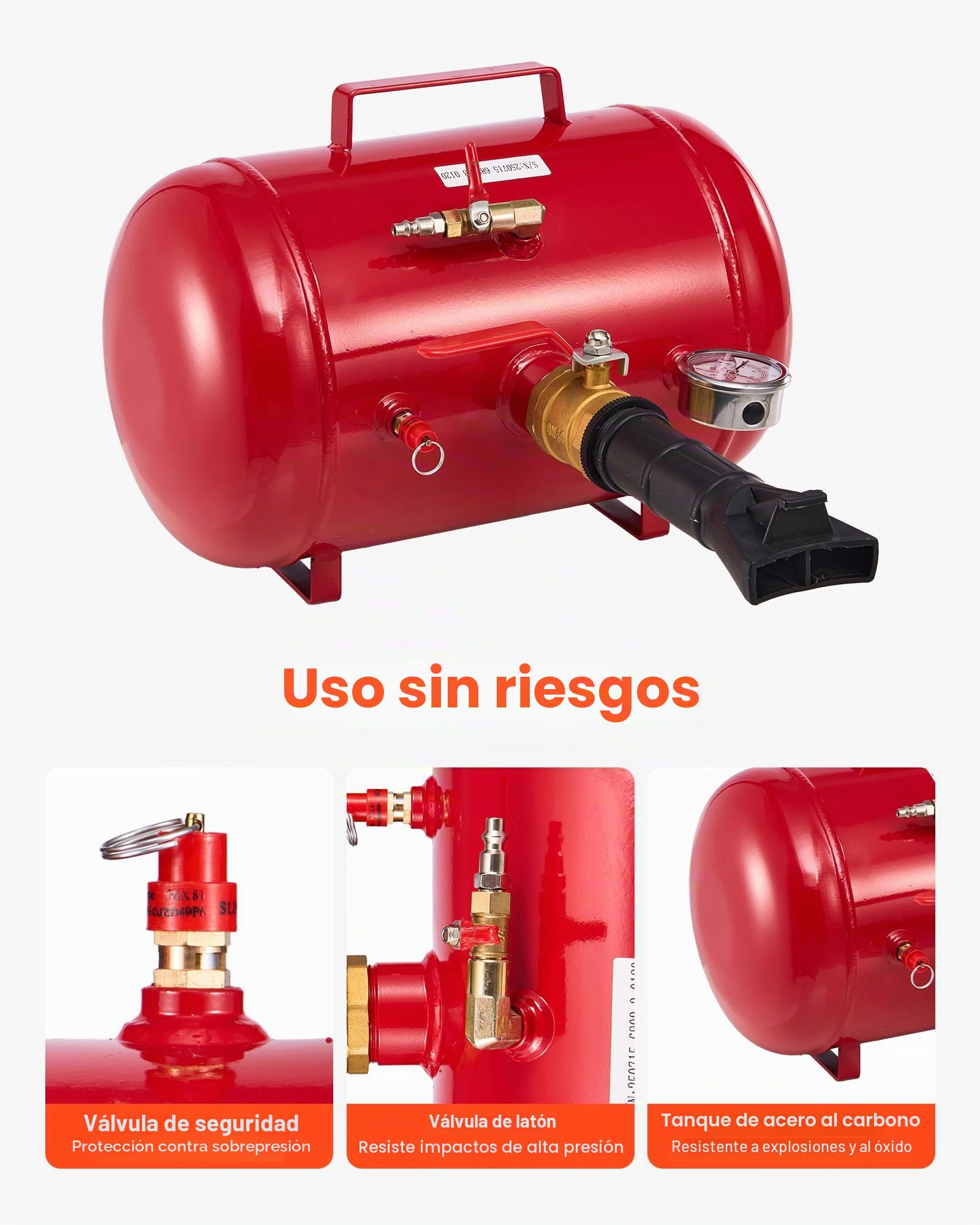 VEVOR Destalonador de Neumáticos 18,9 L, Presión de Trabajo 0,6-0,8 MPa, Bomba de Aire a Camionetas, Vehículos Todoterreno, Jeeps, Tractores Cortacésped, Autocaravanas, Rojo, 400 x 535 x 295 mm
