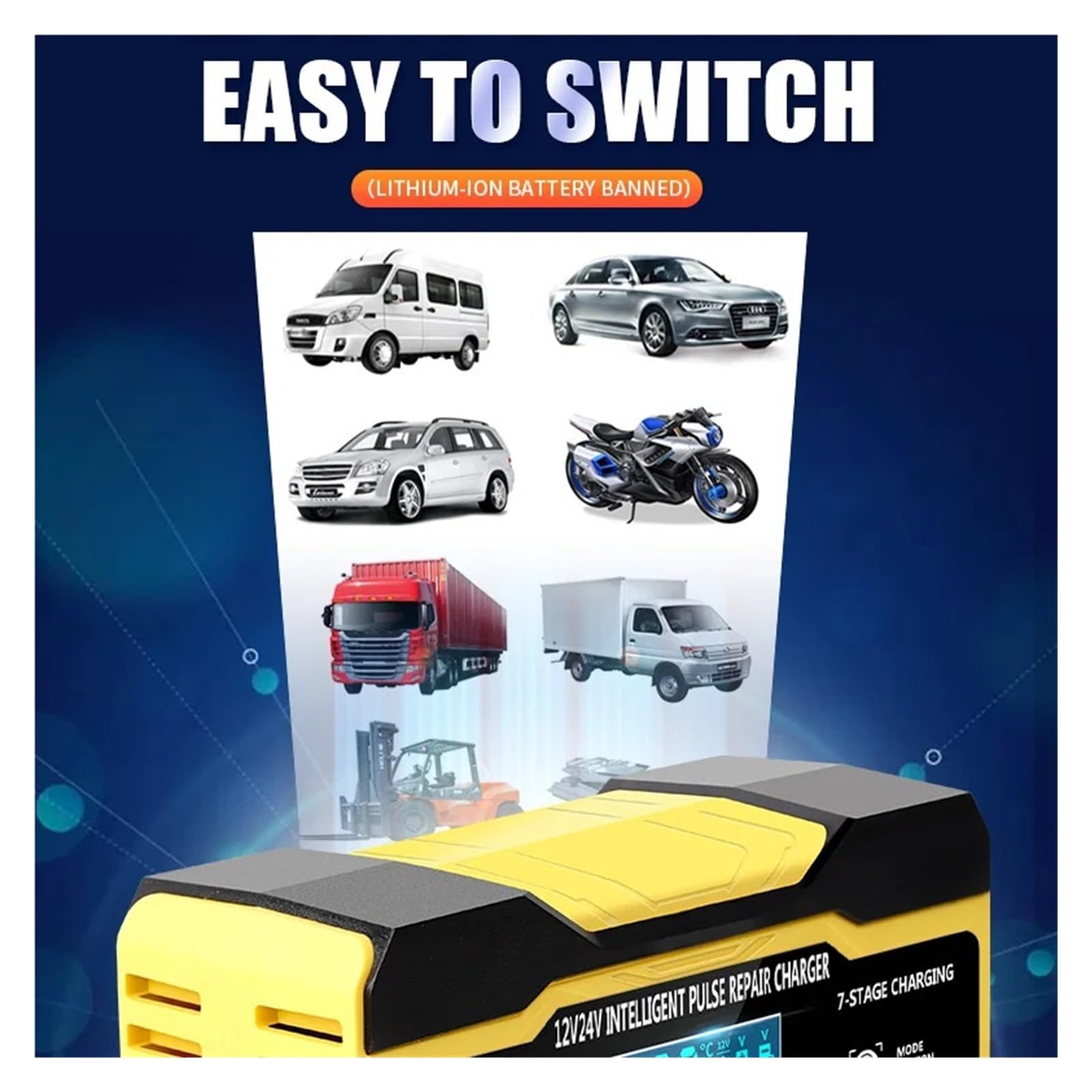Cargador De Batería Coche Completamente Automático, 12V, 10A, 24V, 5A, Carga Rápida Inteligente For AGM Gel, Plomo Y Ácido, Pantalla LCD Potente Carga Rápida(Red)