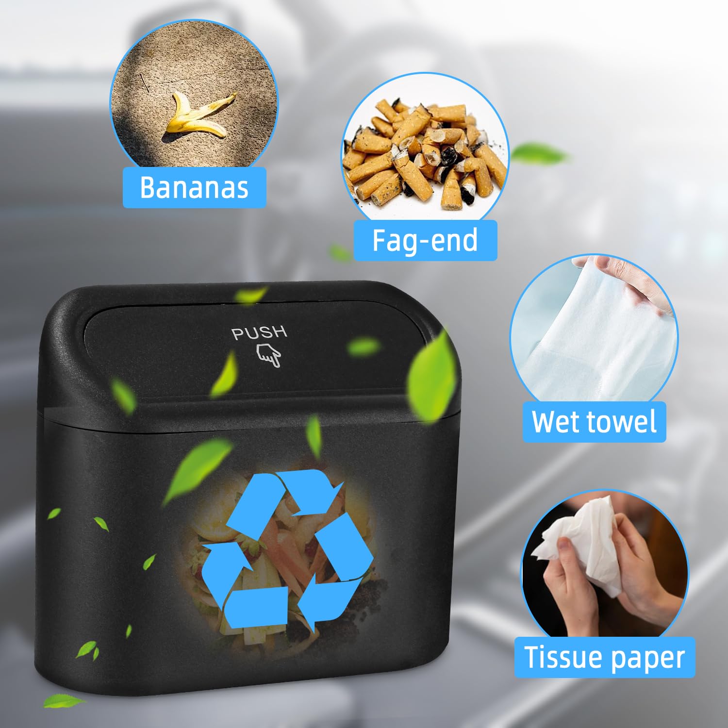 Pattumiera Per Auto Zhufas - 2 Pezzi Con 80 Sacchetti, Coperchio, Nero - Foto 11