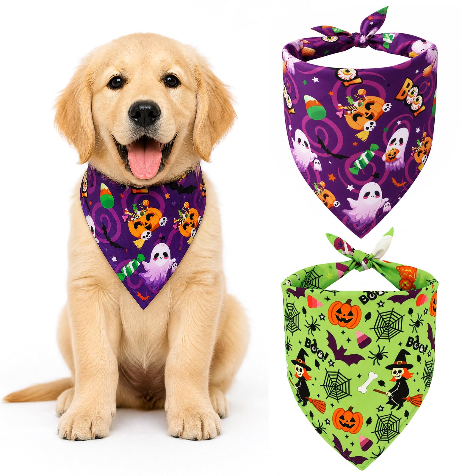 SRIZIAN 2pcs Halloween Pumpkin Dog Bandanas Washable