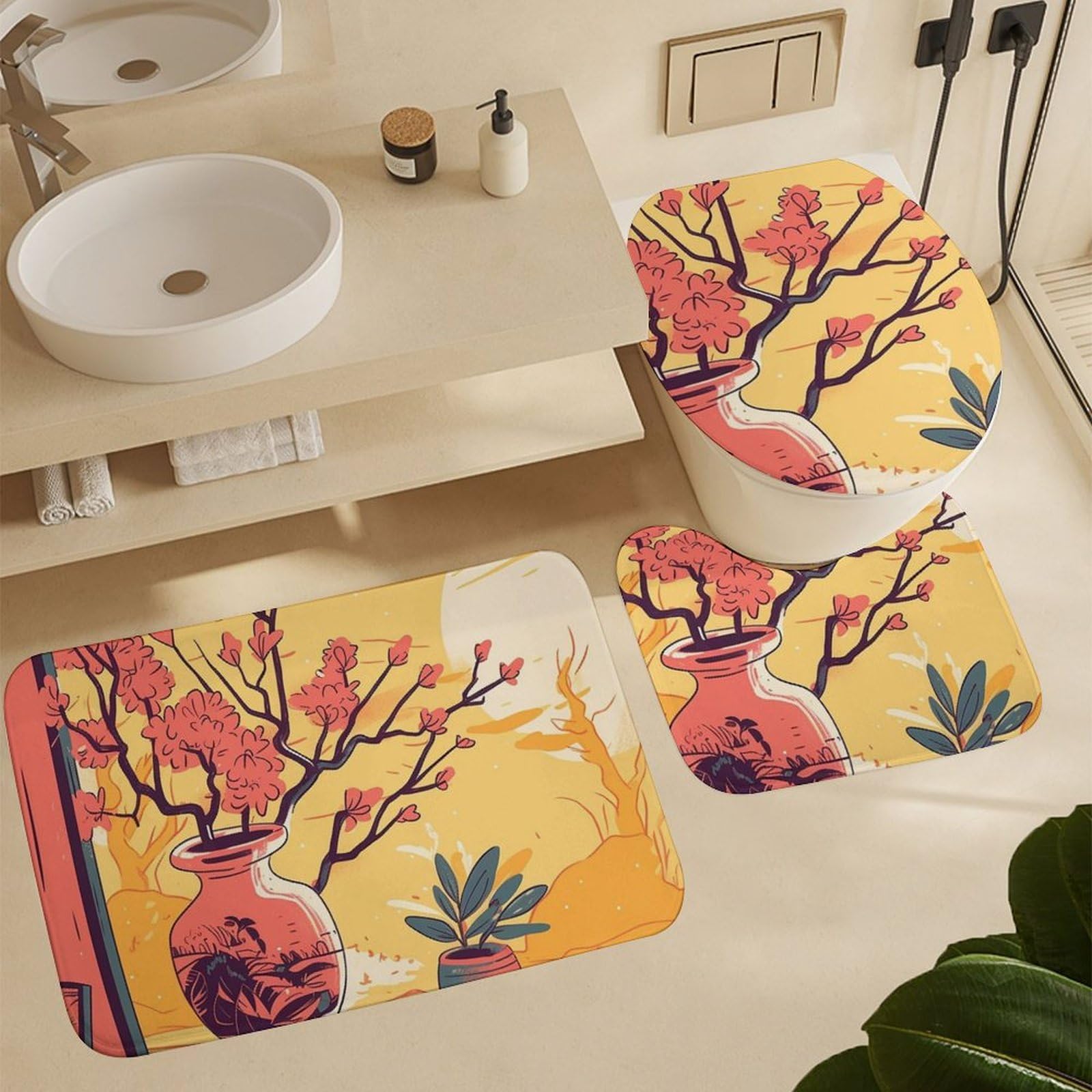 Tapis de bain composition florale mat confortable doux ensemble de toilette cuisine chambre
