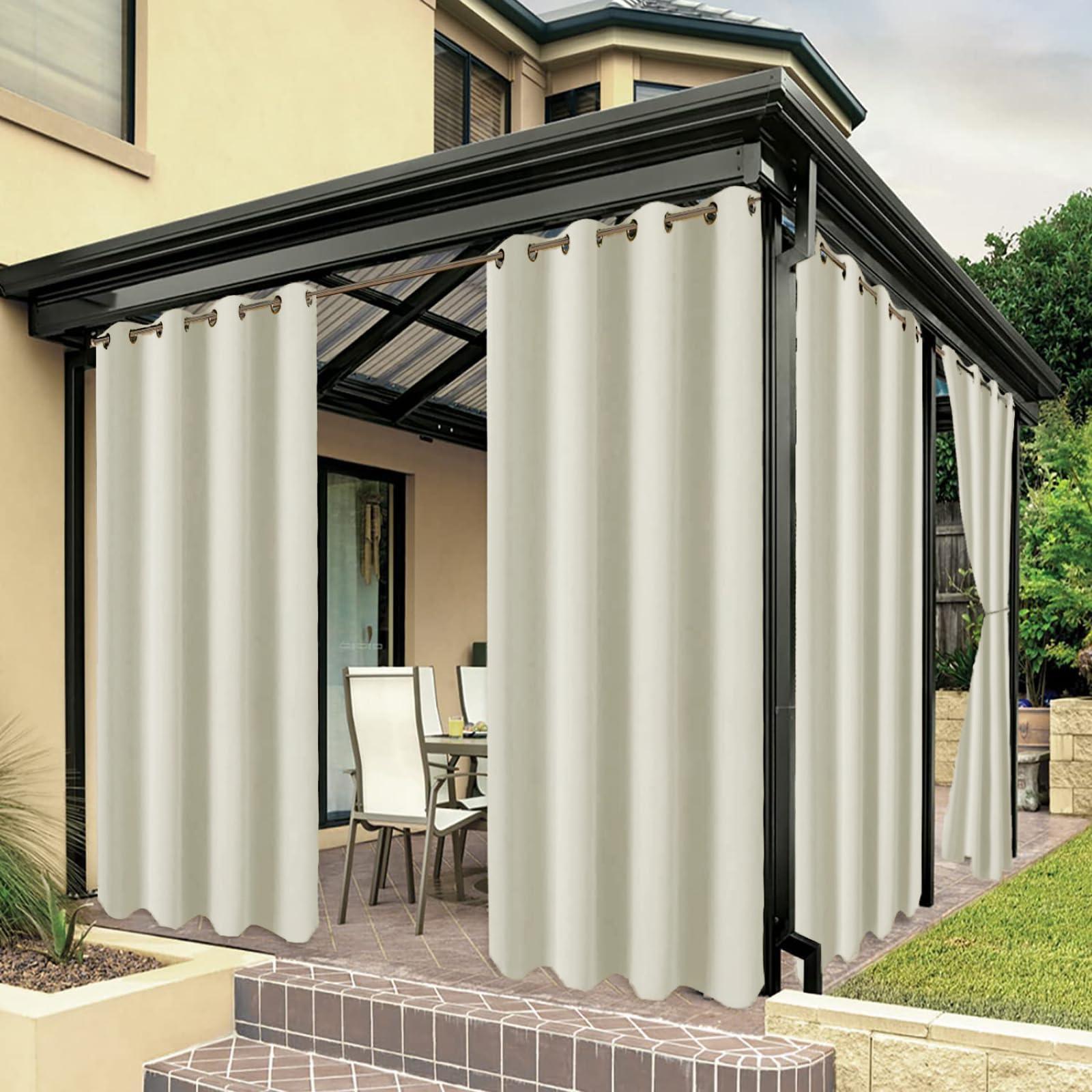ZJXSNEH Outdoor Curtains for Patio Waterproof Voile Curtain for Gazebo Front Porch Pergola Grommet Top Window Drapes Garden Decor Beige[1PC | 60" x 85" (W x L)]