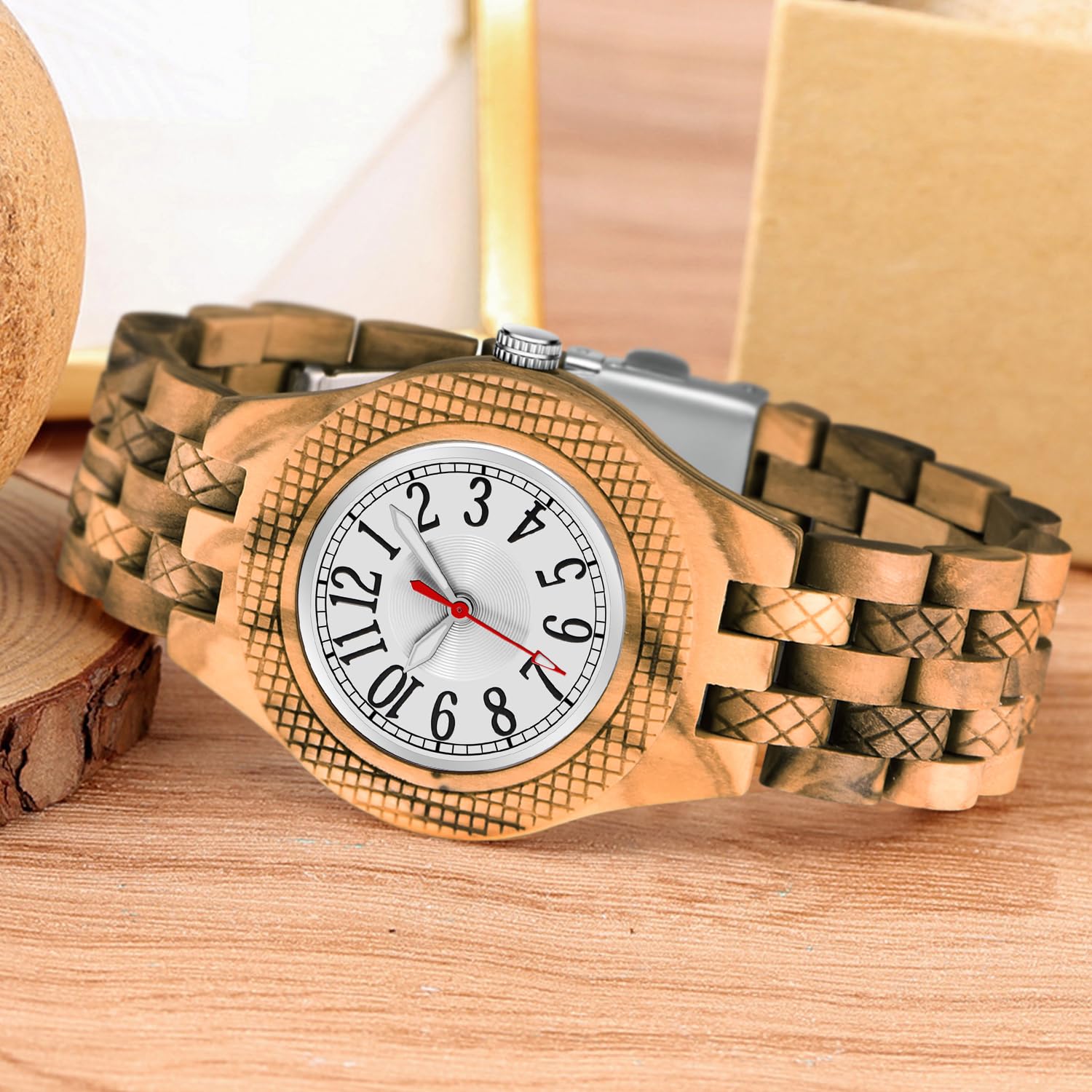 Tiong Orologio analogico da donna in legno, orologio al quarzo in legno semplice in stile arabo