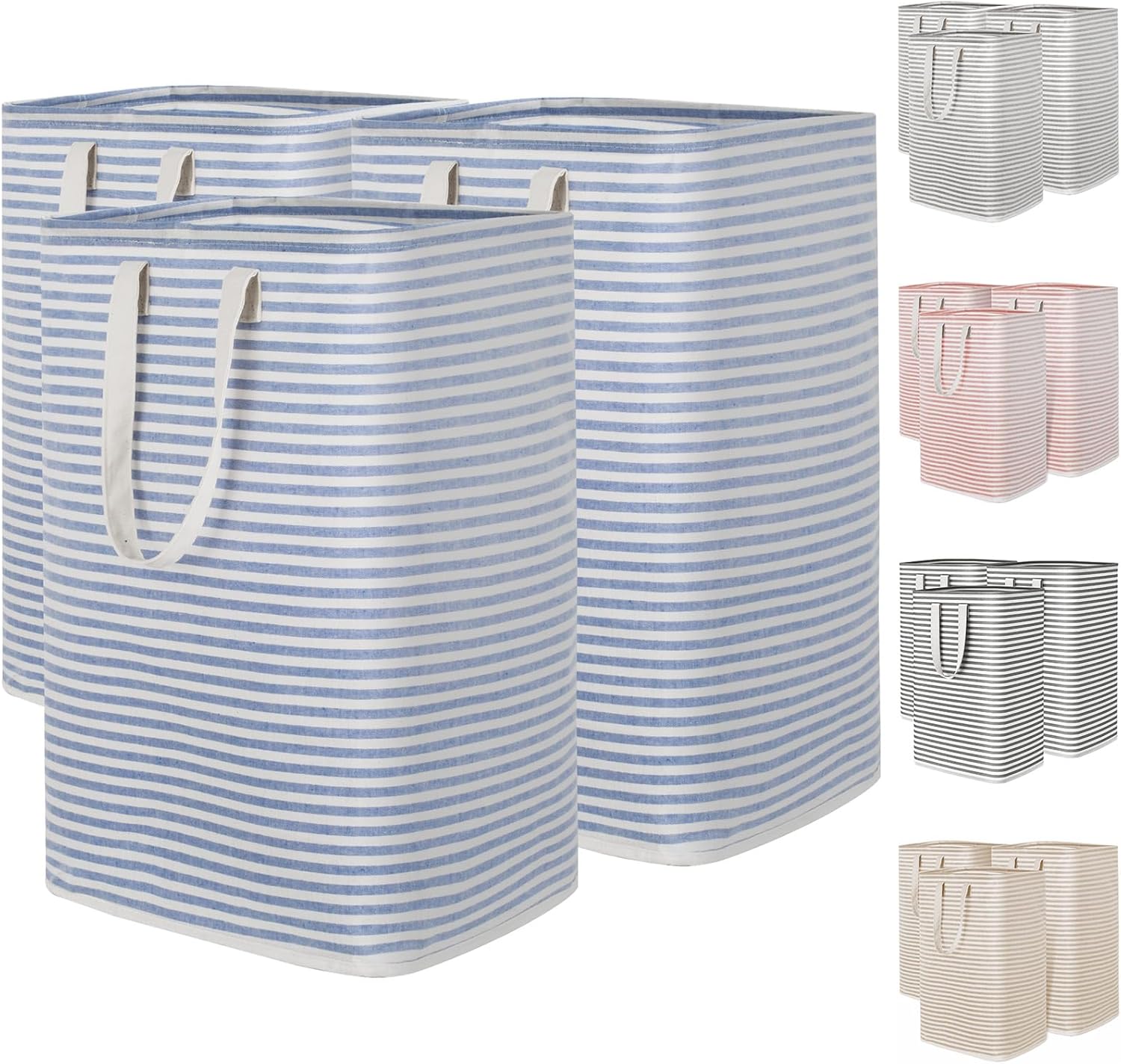 Lifewit 3 Pack Laundry Basket 80L Each, Collapsible Clothes Hamper with Reinforced Handles, Freestanding Waterproof Design for Bedroom and Laundry Room, Blue 240L Total