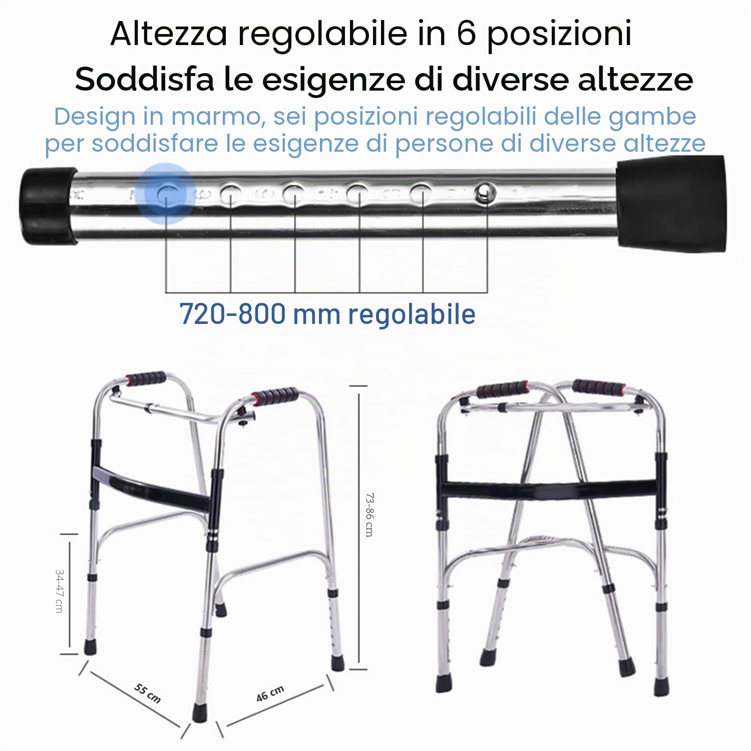 Deambulatore Pieghevole,Deambulatore Per Anziani,Senza Ruote,Girello Per Anziani,Impugnatura Ergonomica Con Rivestimento Antiscivolo,Leggera,Con Portata Fino a 180 Kg,Pieghevole