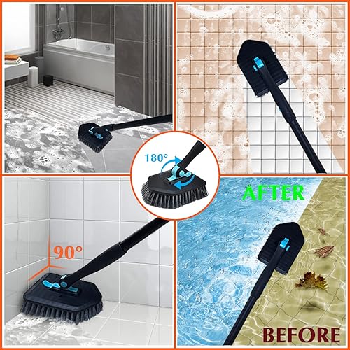 Miniatura 3 de Cepillo de limpieza 3 en 1 con mango largo, cepillo de ducha para bañera y azulejos con mango largo extensible de 51 pulgadas, cepillo de cerdas