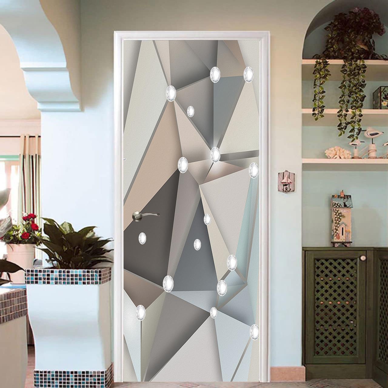 3D Door Sticker, Vintage Baroque Floral Pattern, Self-Adhesive Wall Mural, Home Decor 231 (239, 3x7 ft)