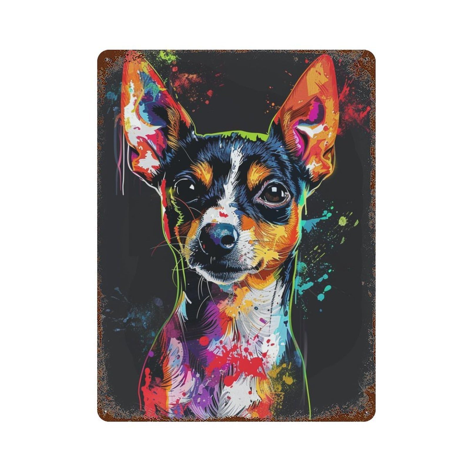 Garage Style Colorful Chihuahua Art Print-5 Vintage Rust Metal Sign 15.7"x11.8", Novelty Wall Decor for Bar And Workshop