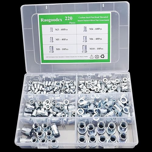 Miniatura 6 de Juego de 220 tuercas remachables de cabeza plana roscada, kit surtido de tuercas de remache - M3 M4 M5 M6 M8 M10