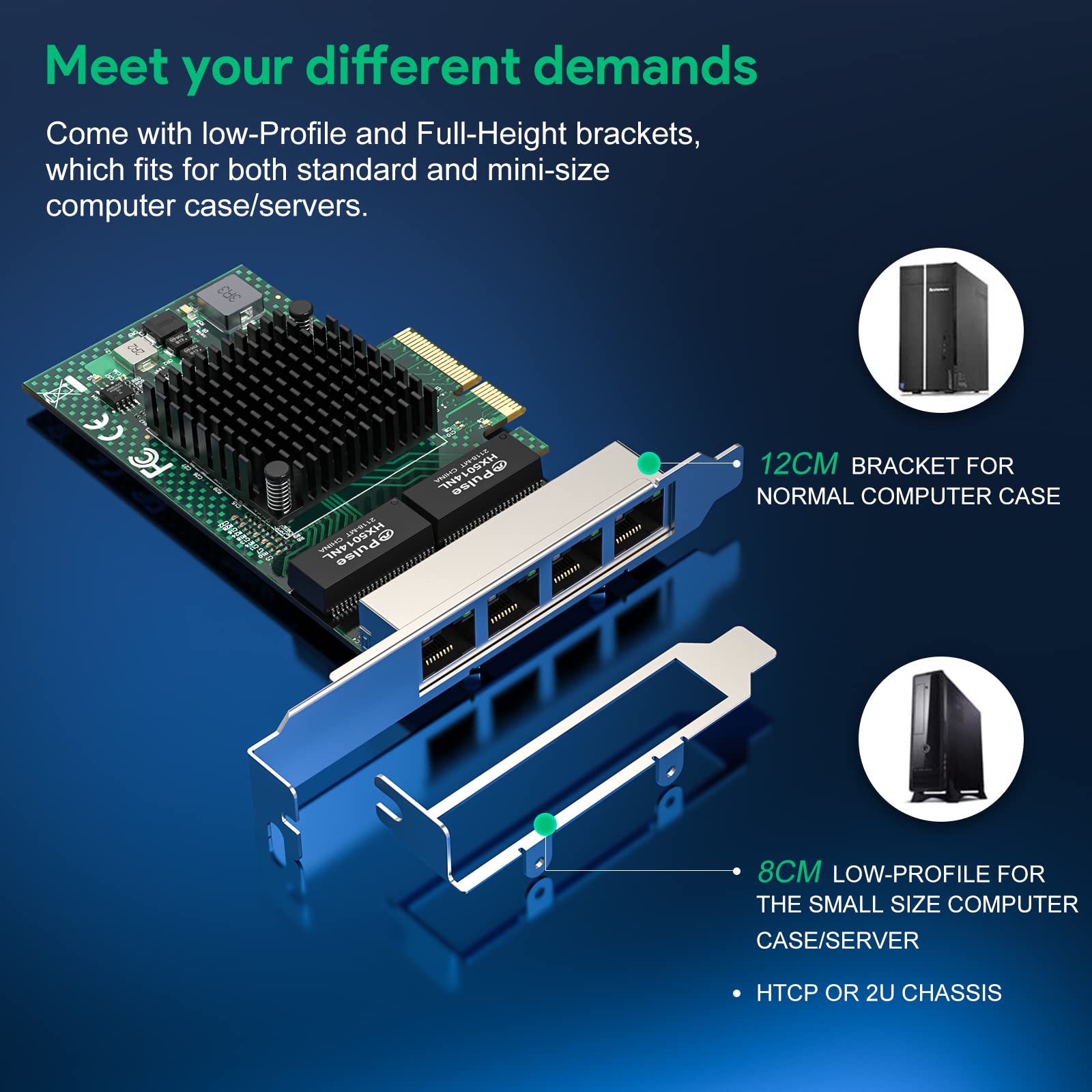 Adattatore server Ethernet Gigabit a 4 porte NetXtreme® BCM5719 RJ45 Scheda di rete quad-porte PCI Express 1000M Scheda Ethernet NIC con basso profilo per Windows Server/Linux/Ubuntu/VMware